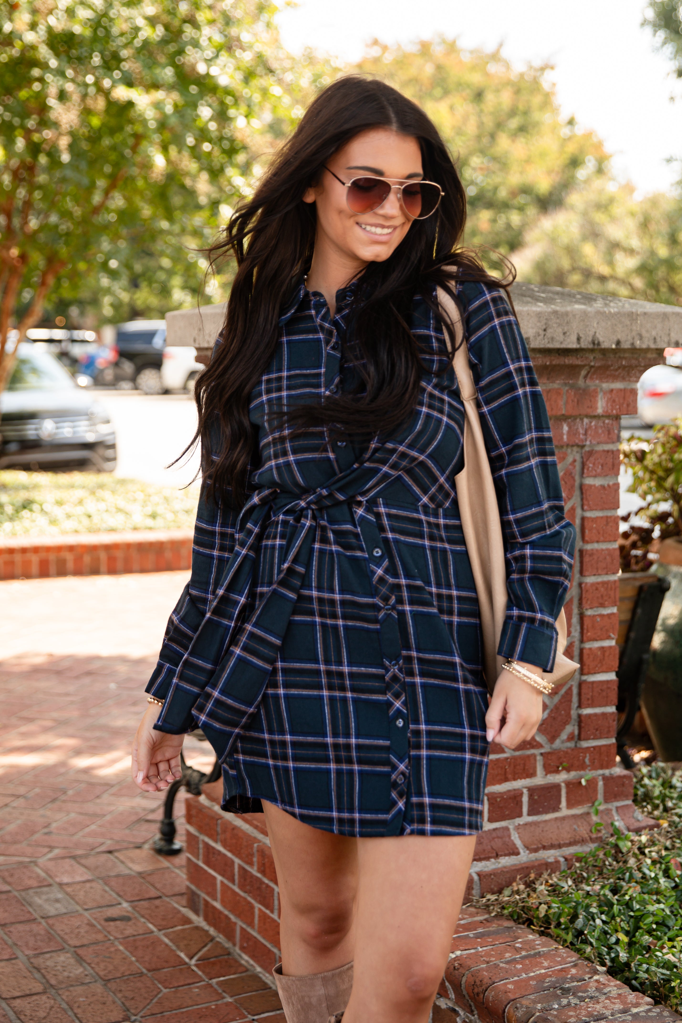 Calling On You Teal Plaid Flannel Mini Dress