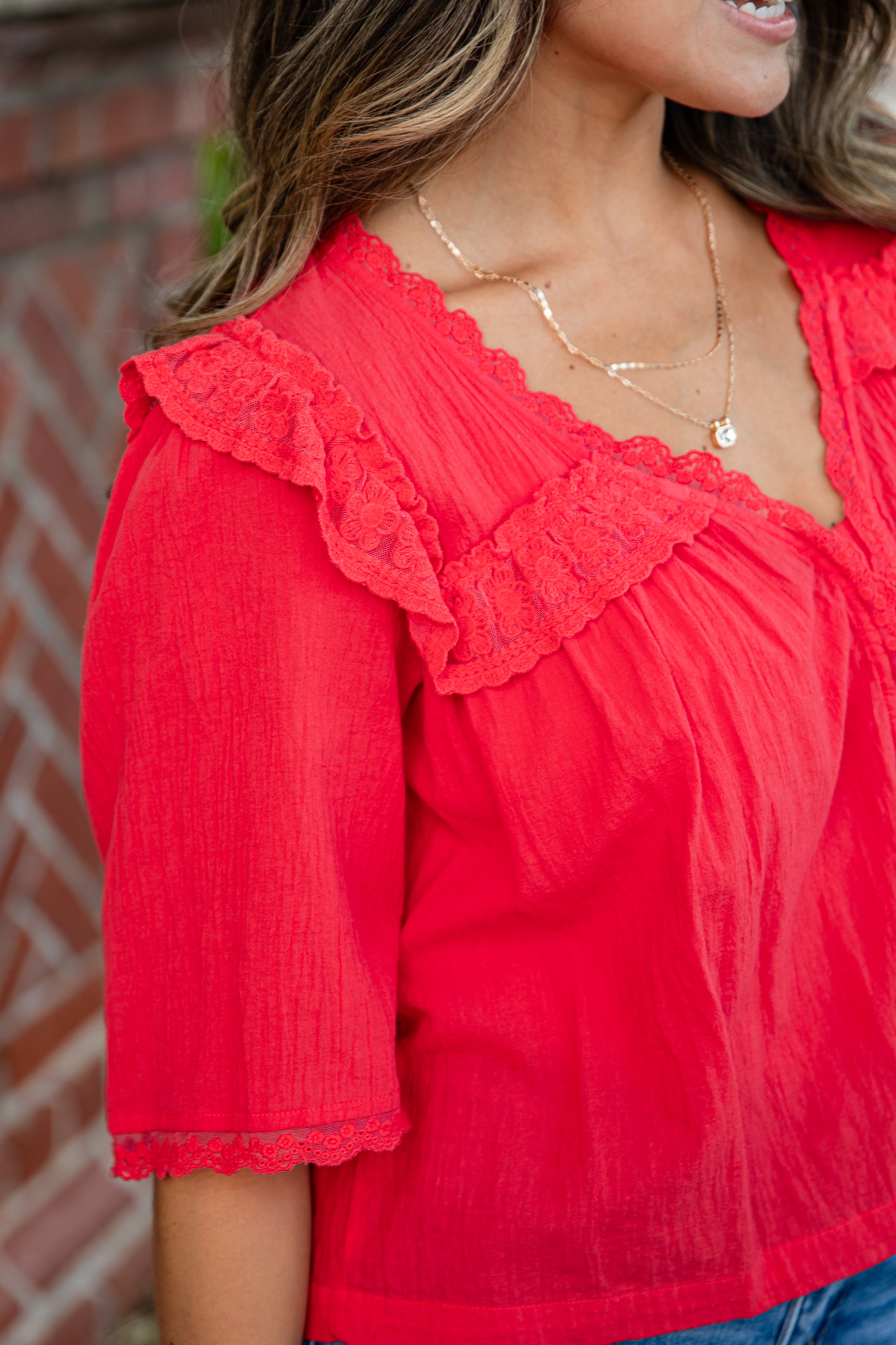 Gracefully As She Goes Red Lace Blouse