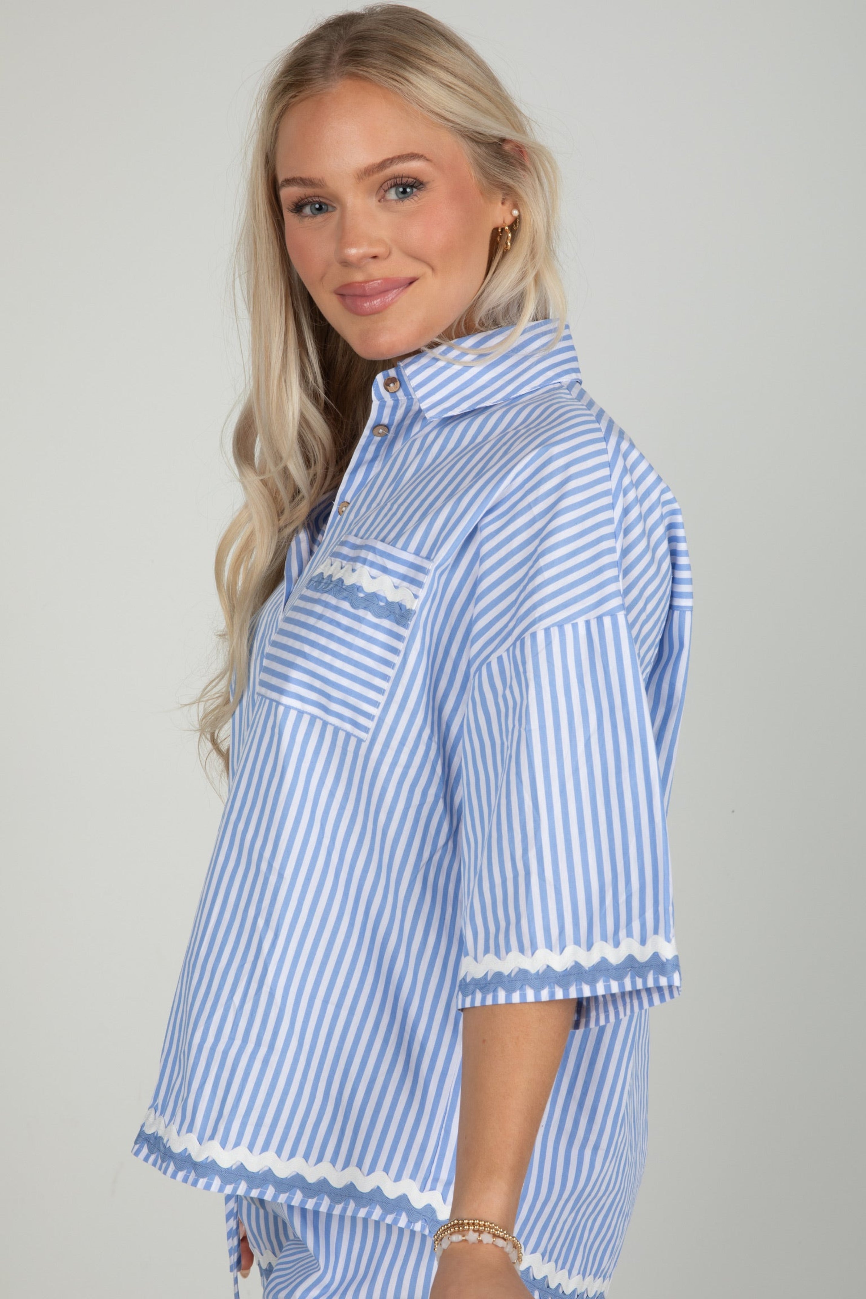 Call Me Yours Blue Striped Blouse - DU DEAL