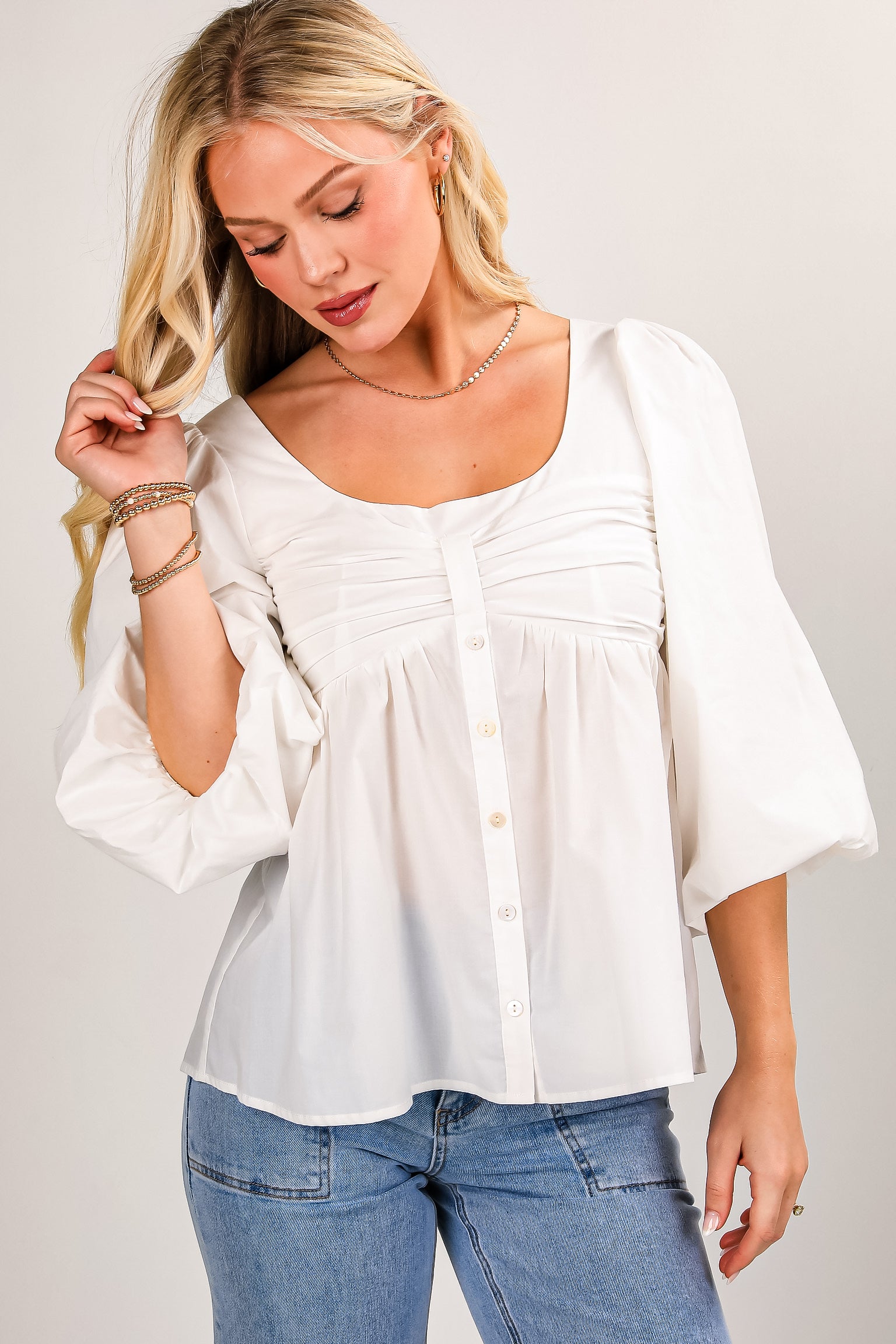 There For It Off White Babydoll Blouse