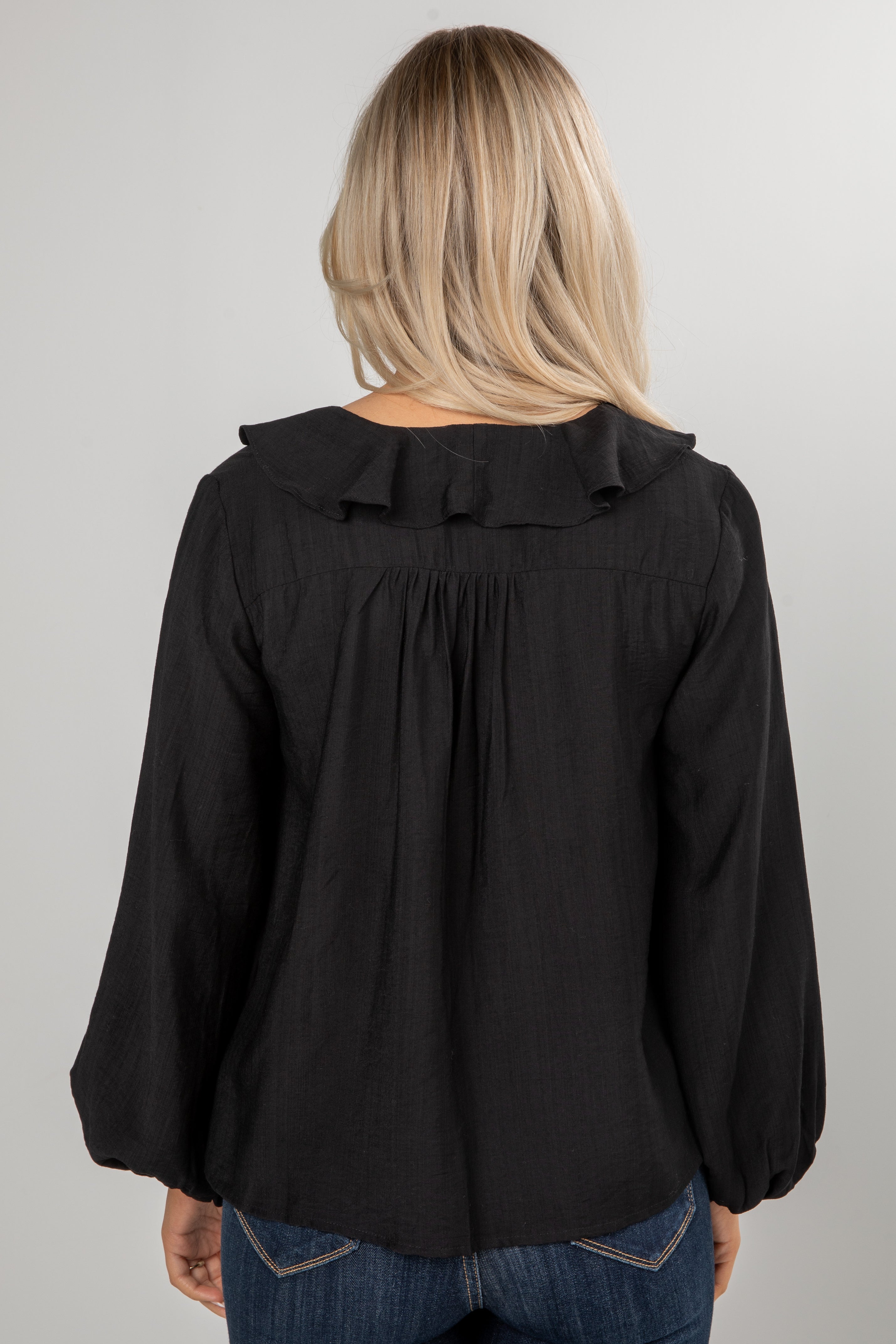 Midnight Waltz Ruffle Black Blouse - DU Deal