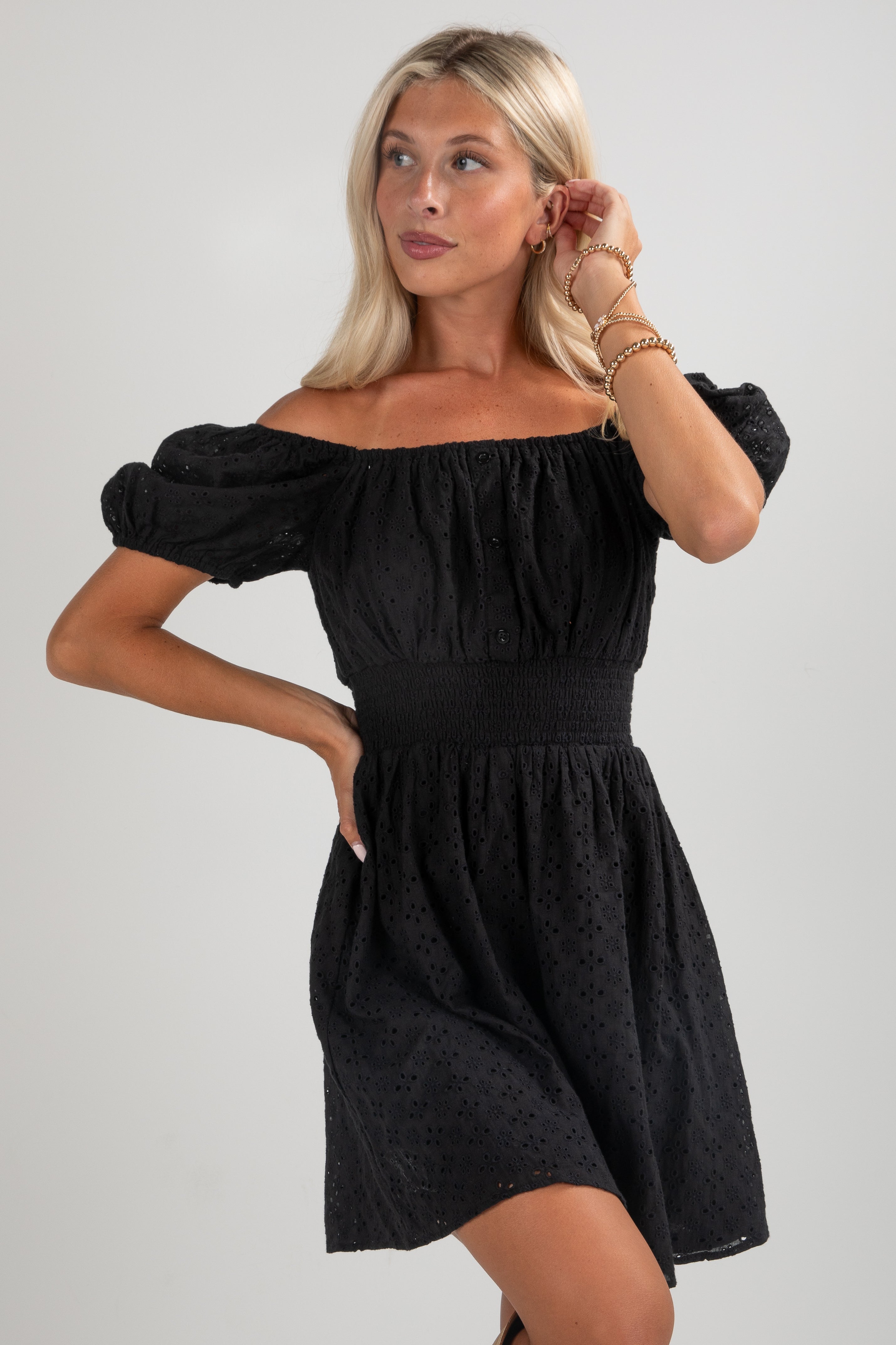 Sweet Like Honey Black Eyelet Mini Dress