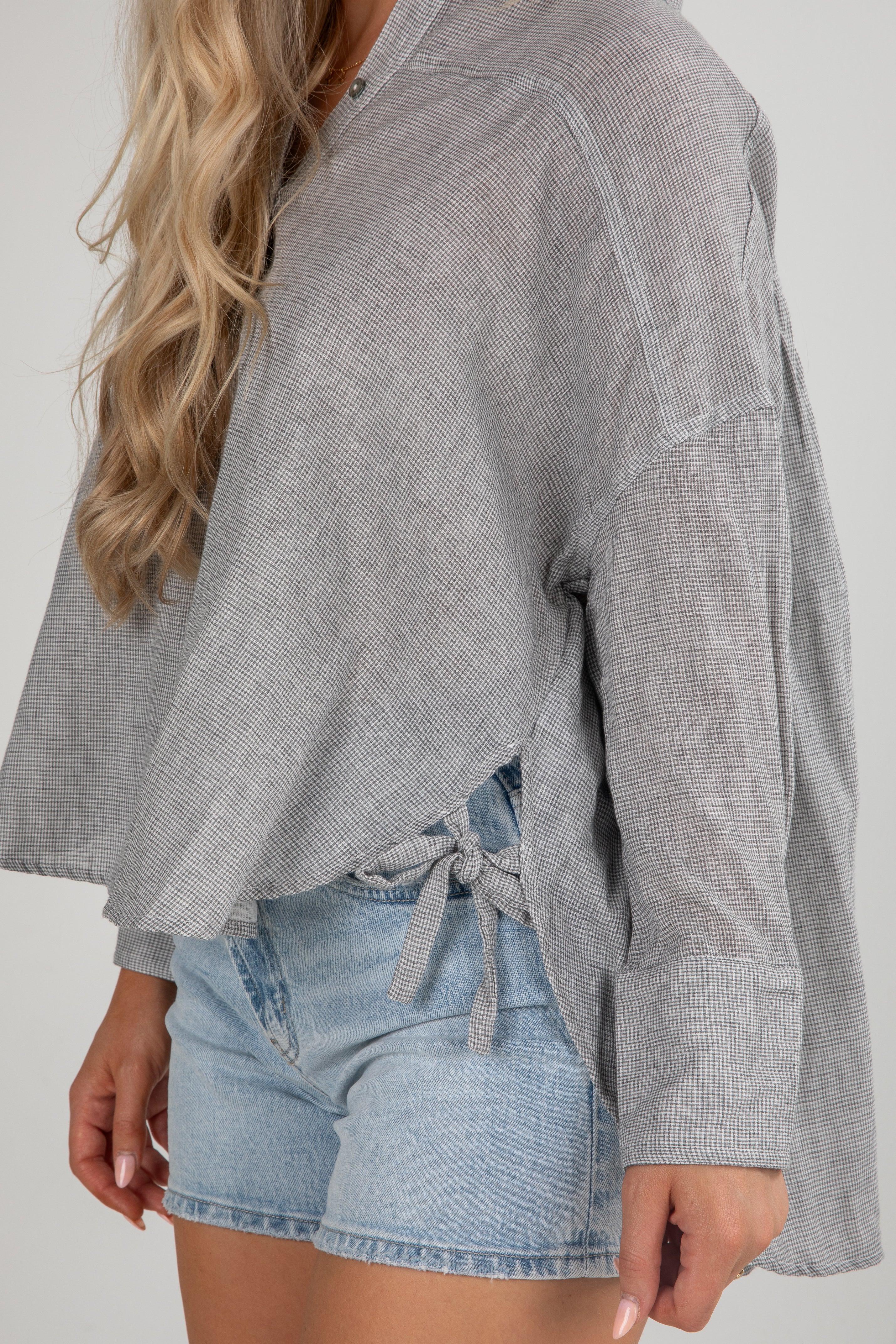 With You My Darling Grey Button-Up Blouse