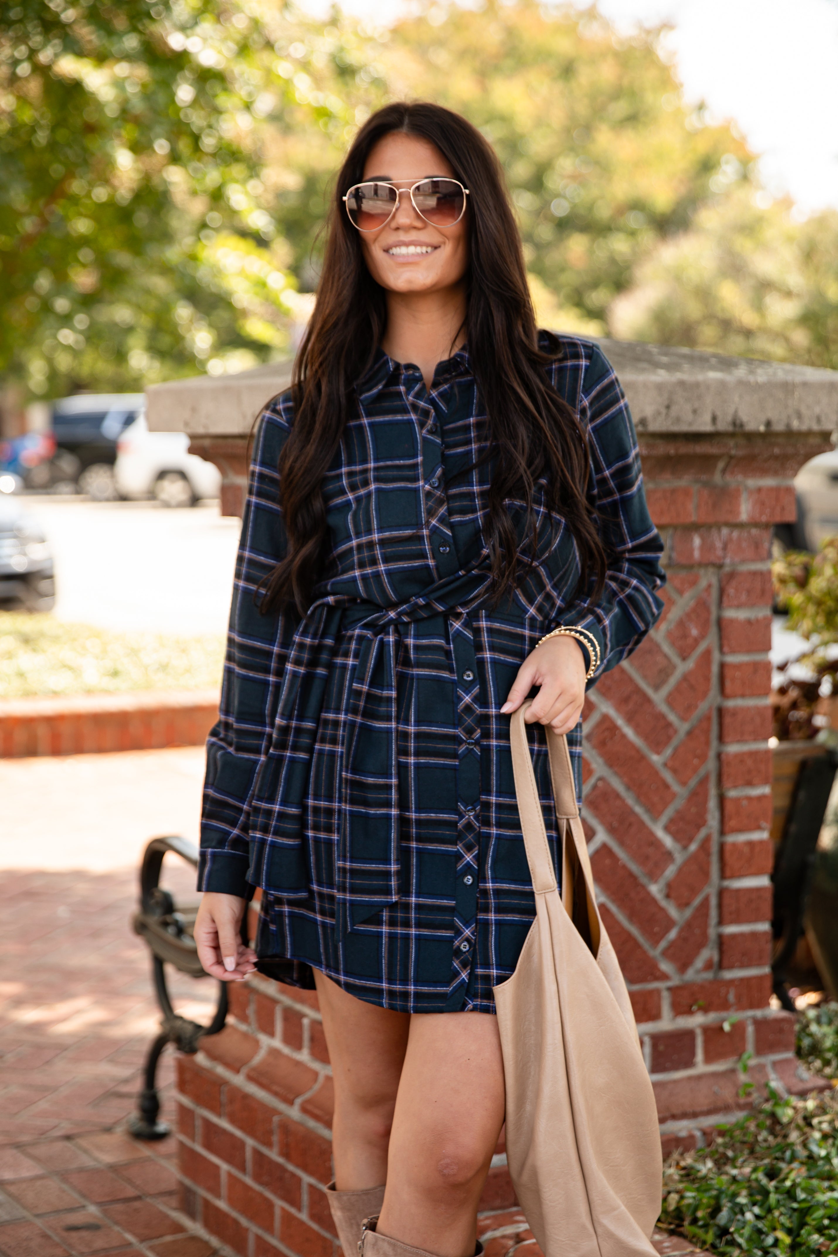 Calling On You Teal Plaid Flannel Mini Dress