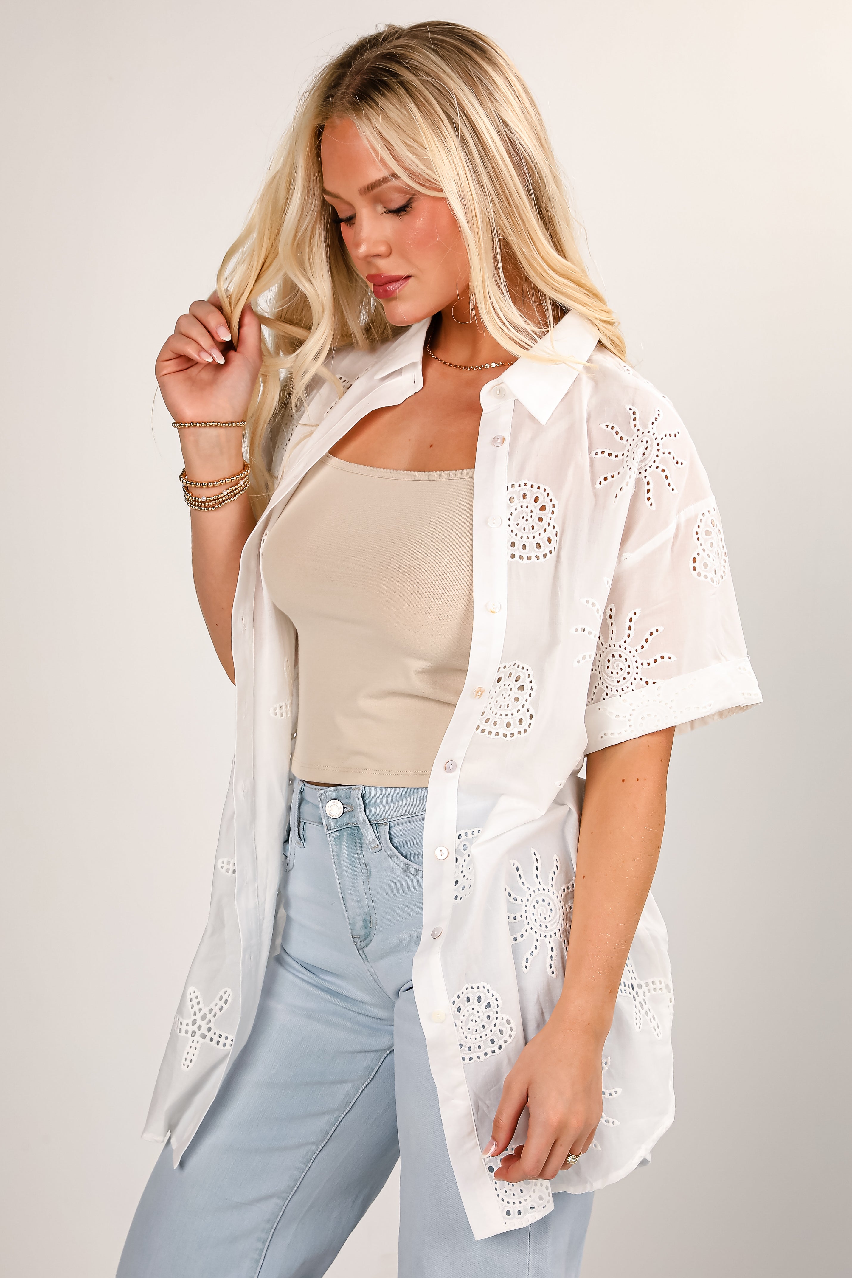 Let's Go Abroad White Eyelet Tunic