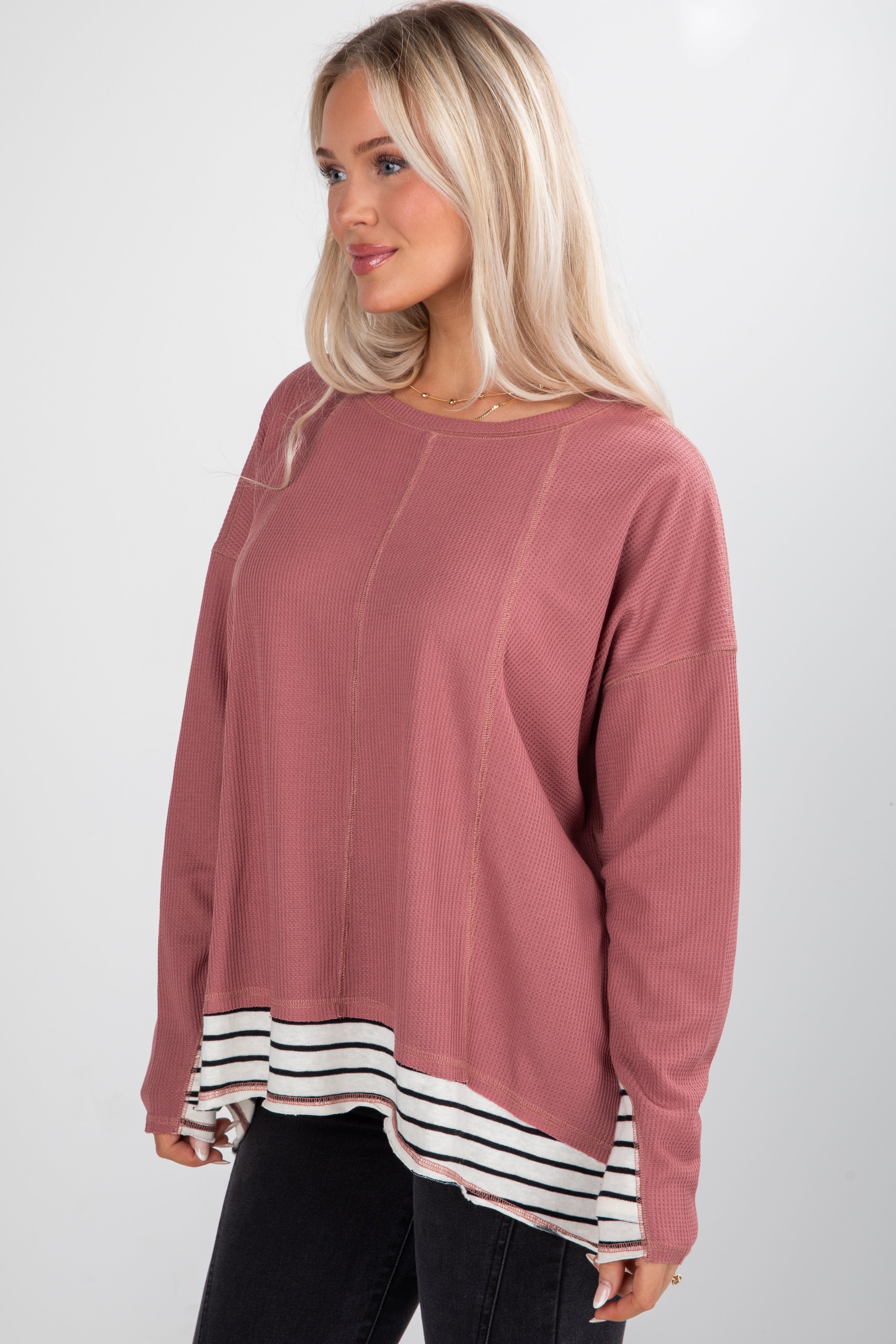 Beautifully Stated Mauve Waffle Knit Top