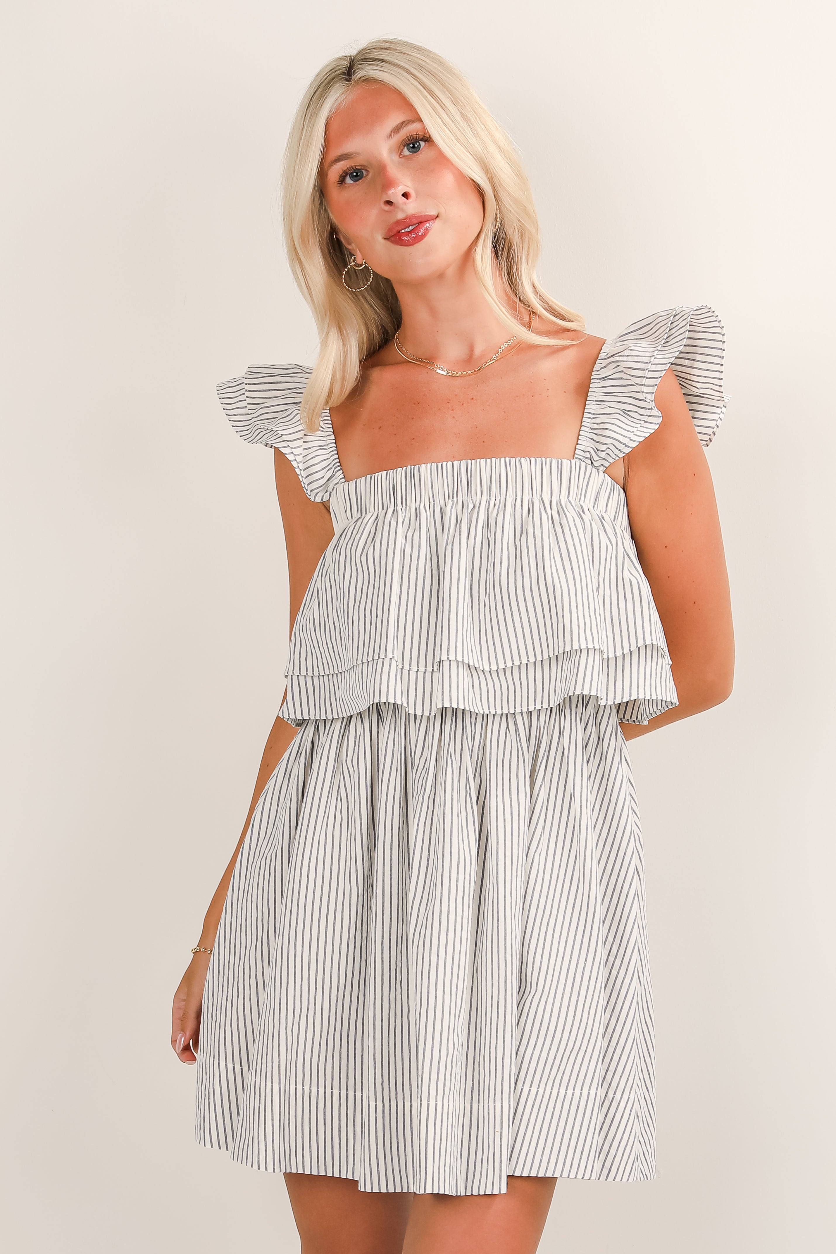 Full Of Love White Striped Ruffle Mini Dress