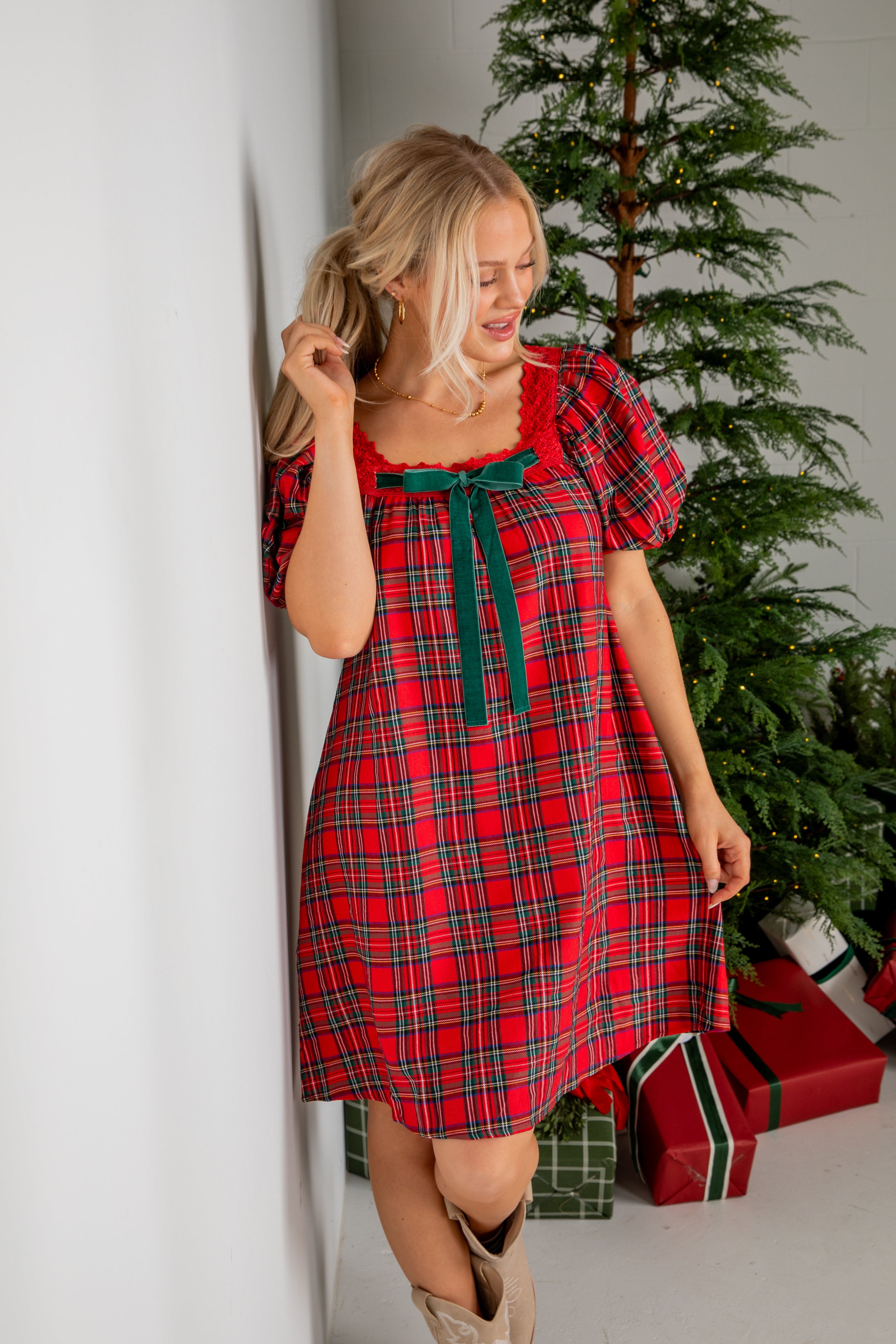 Home For The Holidays Red Plaid Mini Dress