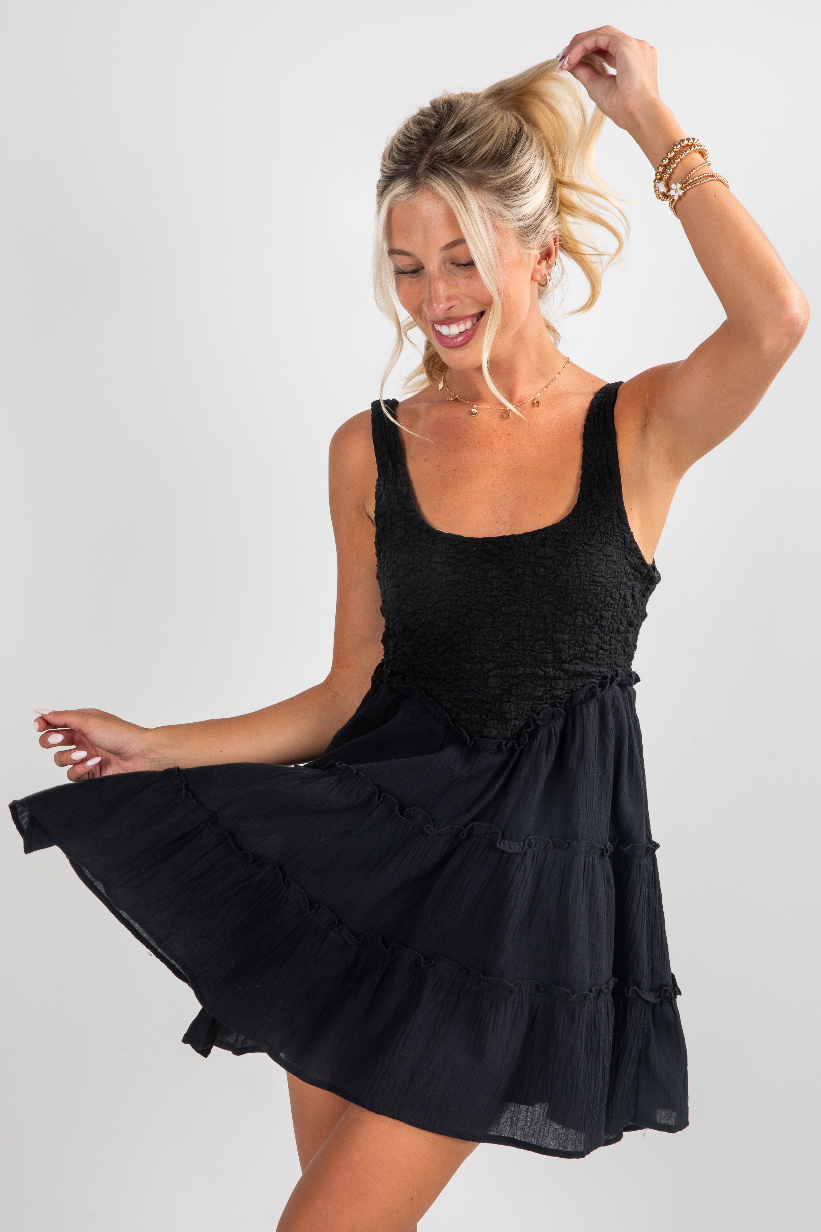 Remarkable Arrival Black Tiered Mini Dress