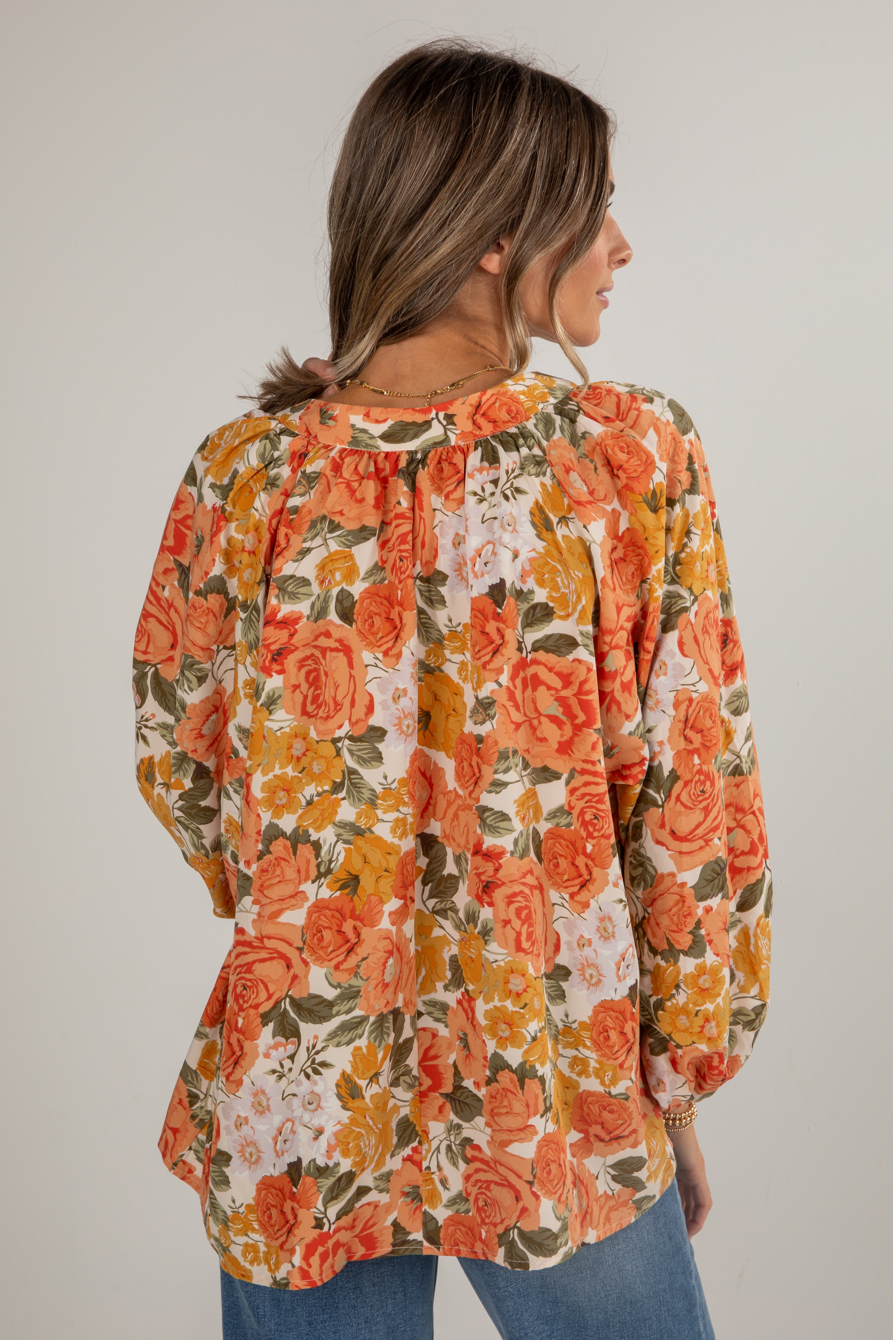 Out Of The Garden Orange Floral Blouse