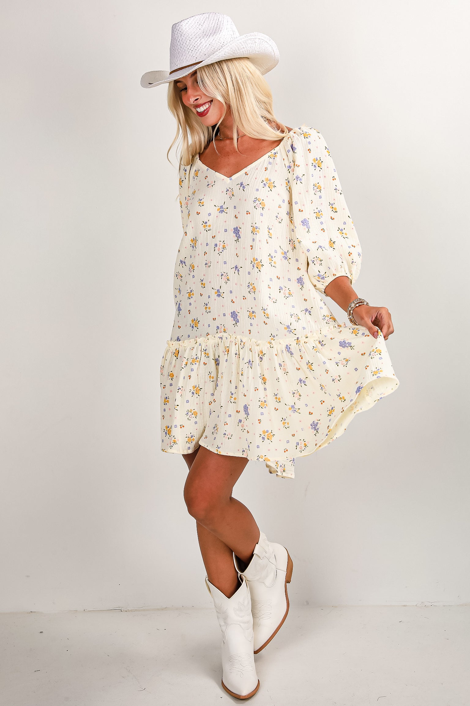 Whatever I Want Cream Linen Floral Mini Dress
