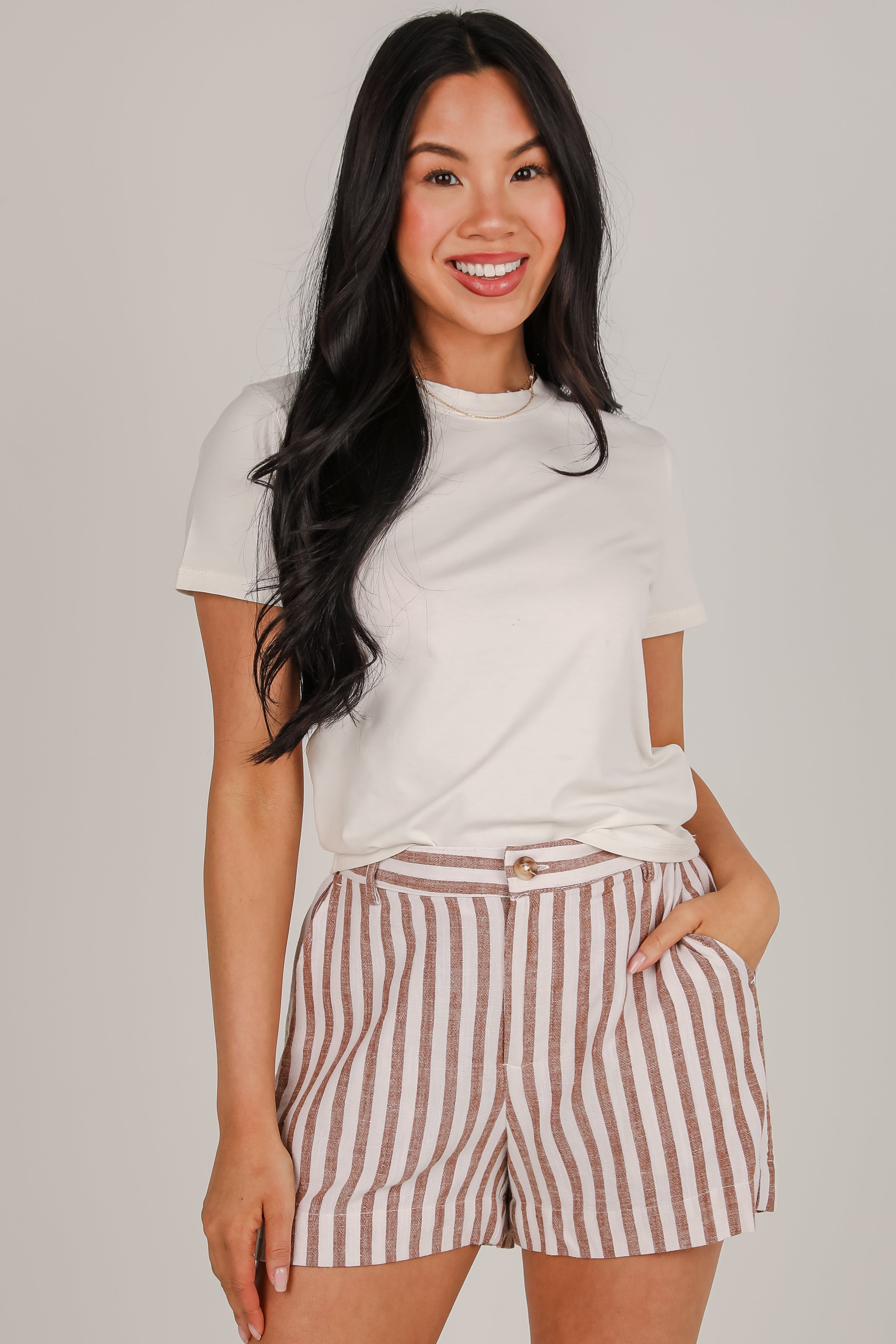 Sweet Energy Brown Striped Shorts