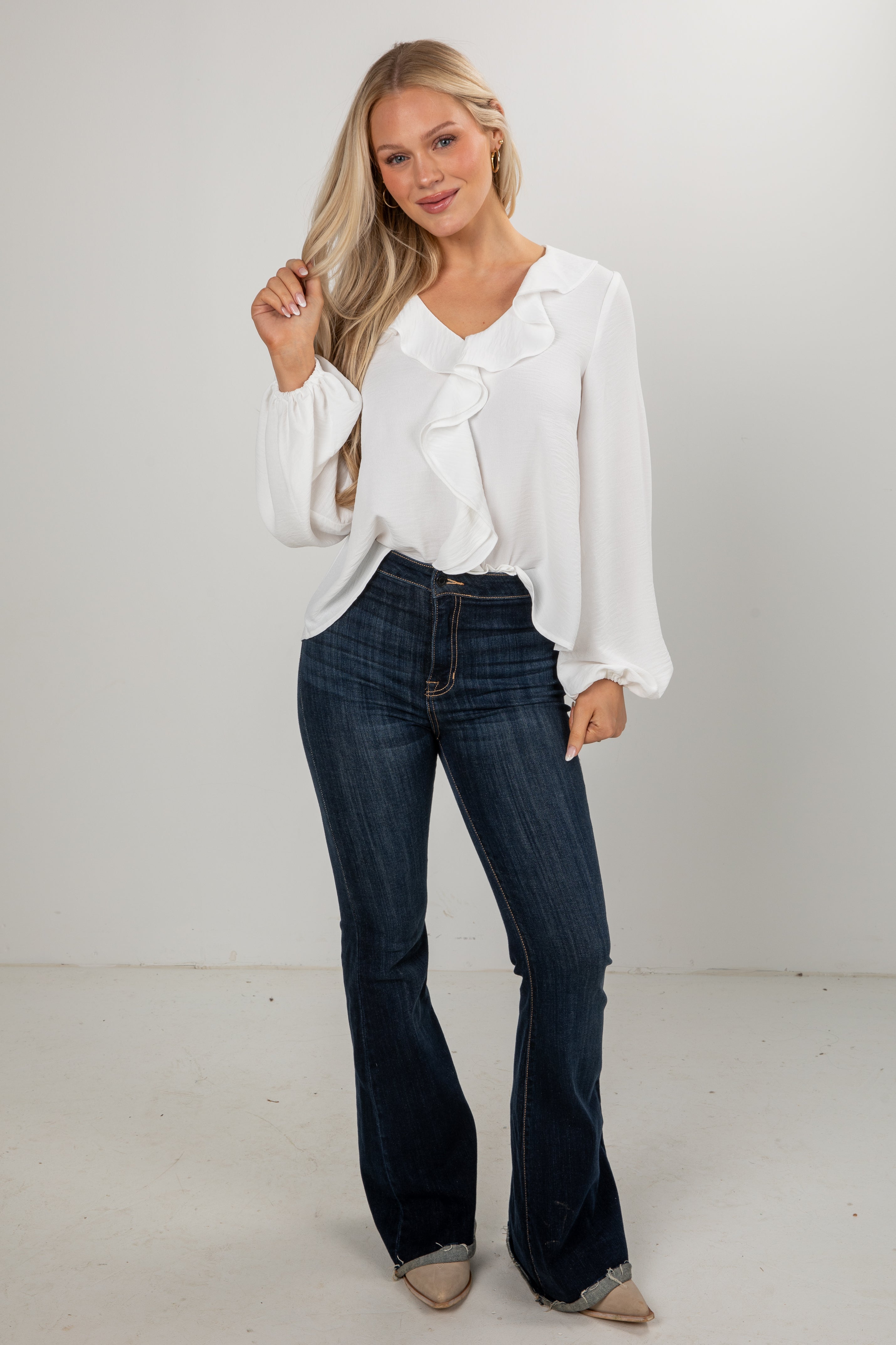 Snowfall Ruffle Off White Blouse - DU Deal