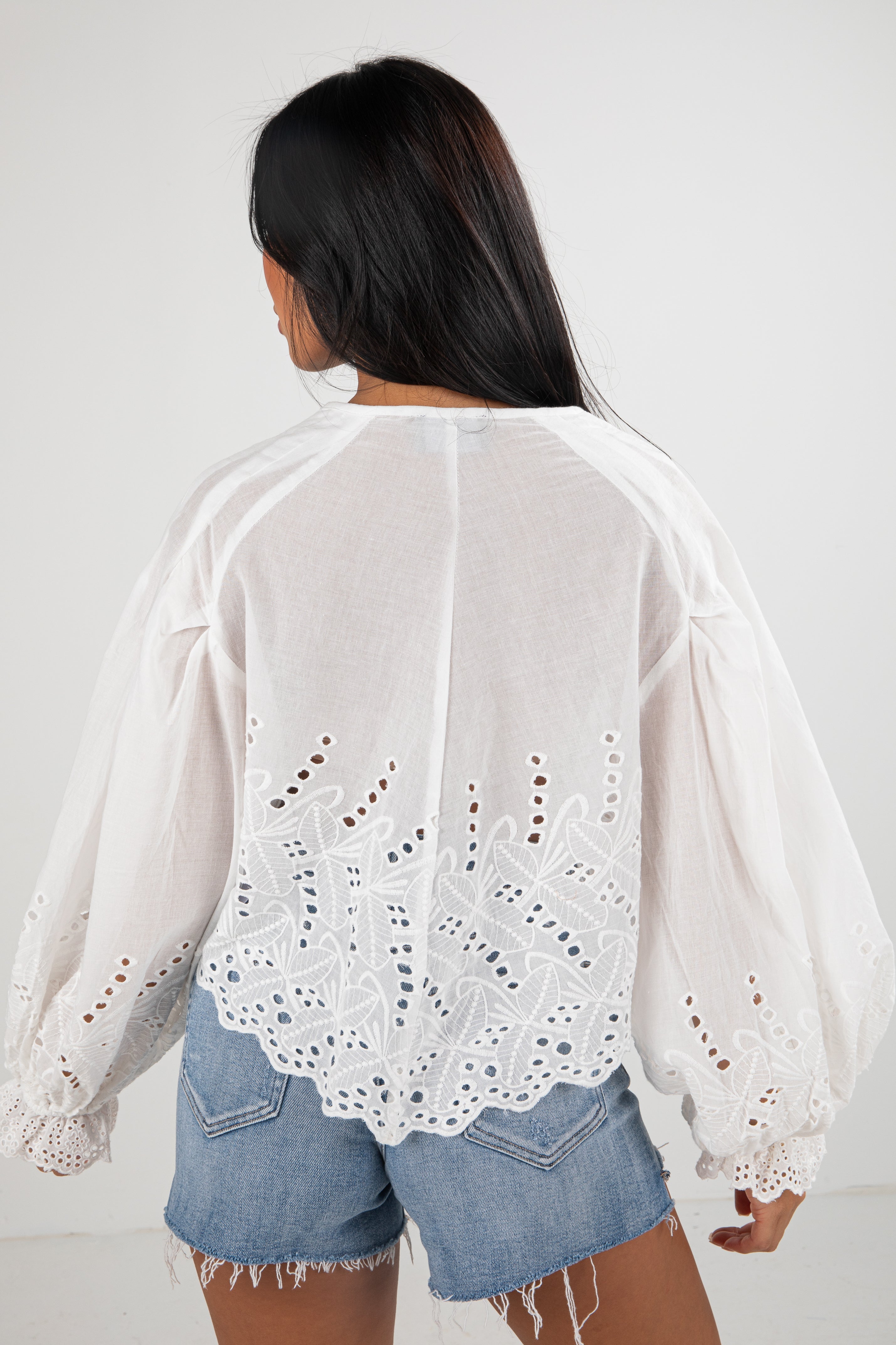 Filled With Joy White Eyelet Tie Blouse