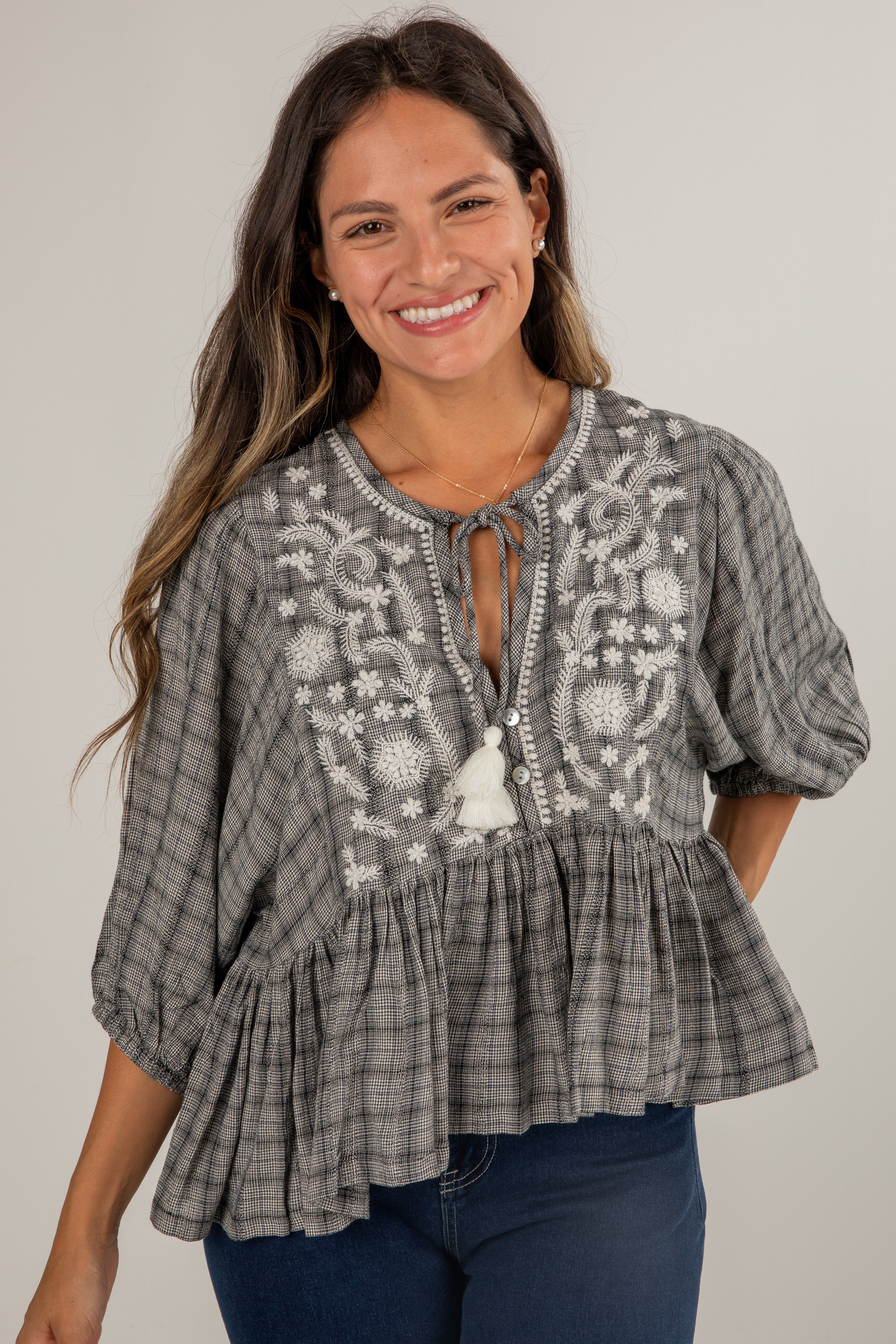 Take A Moment Black Plaid Blouse