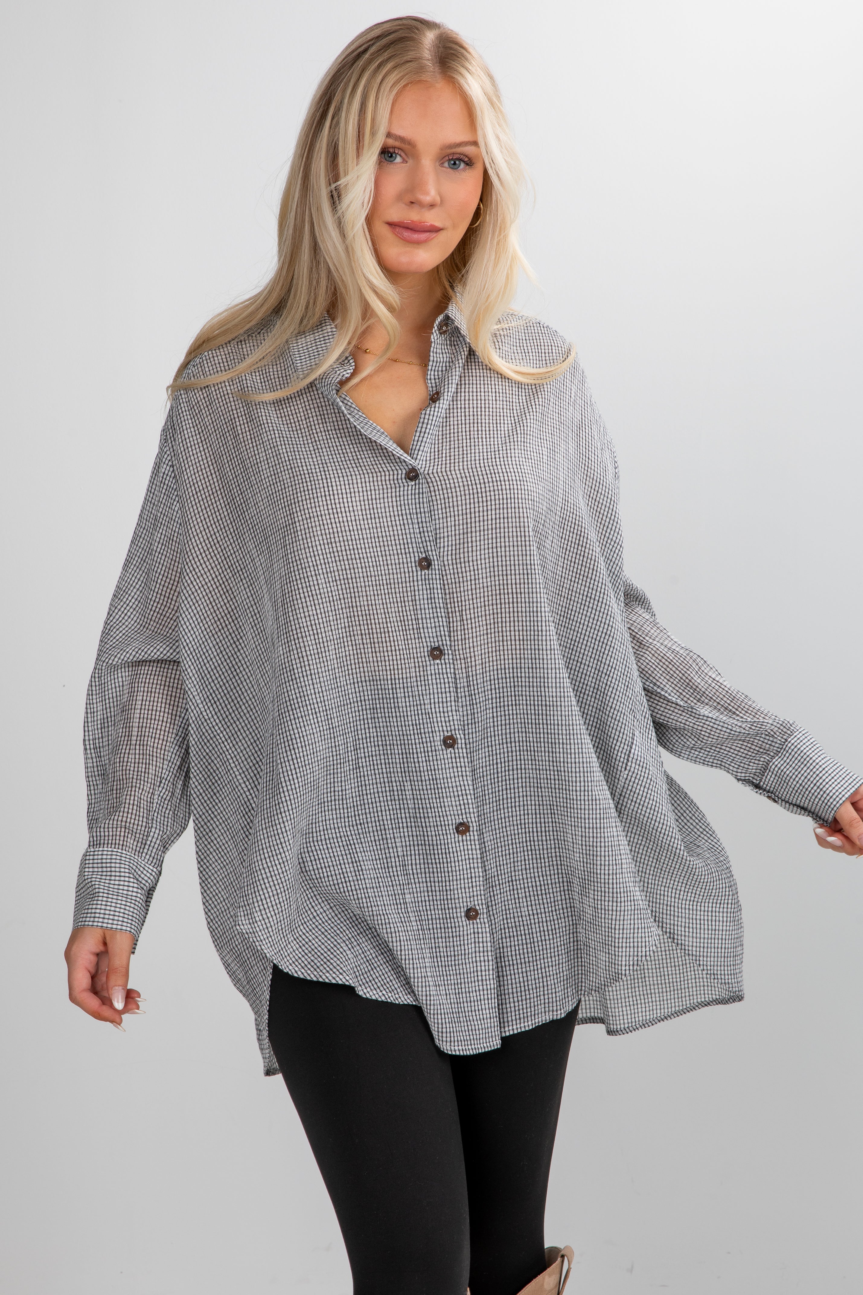 Happily Yours Plaid Oversized Button-Up Blouse