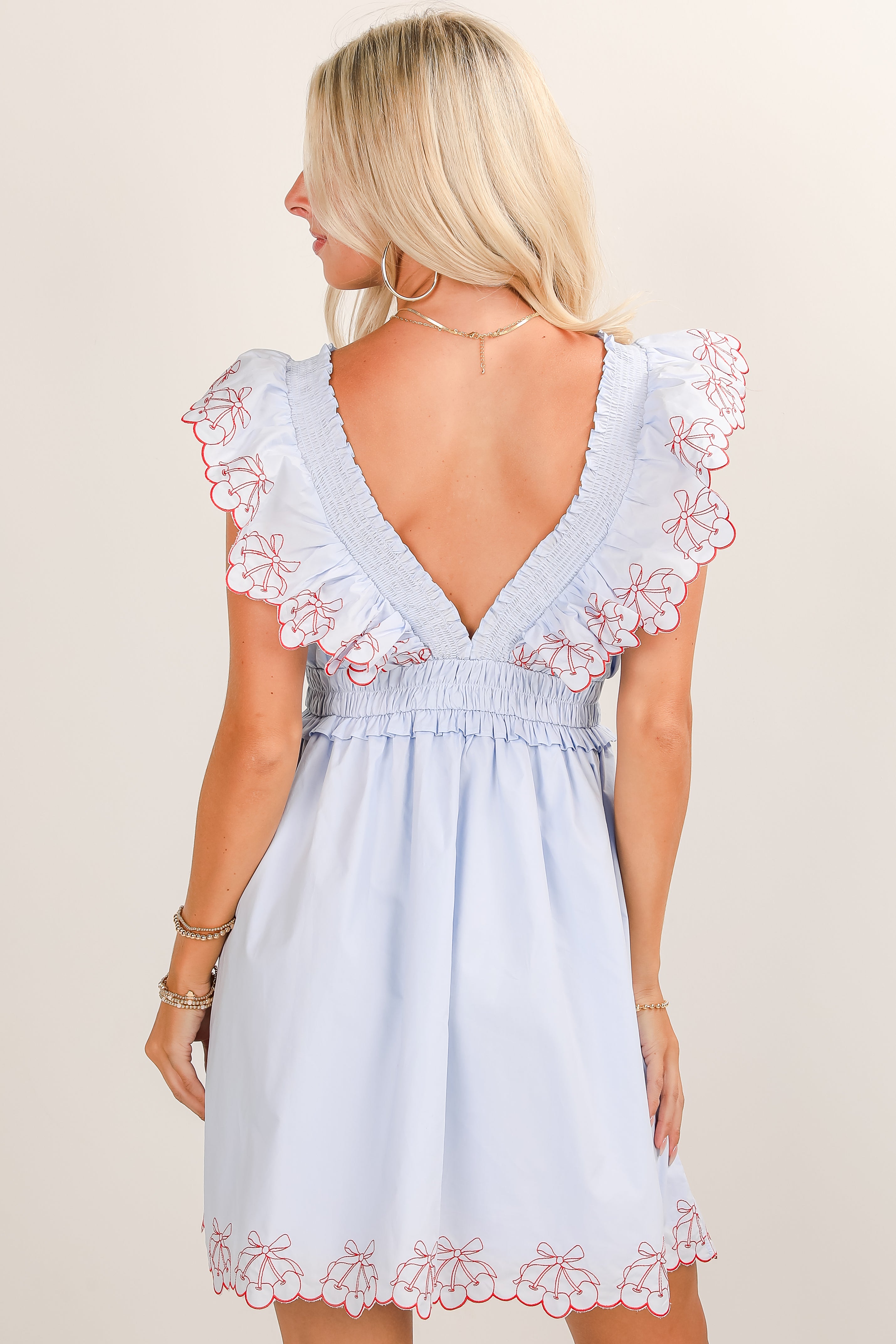 Sweet As Can Be Light Blue Cherry Mini Dress
