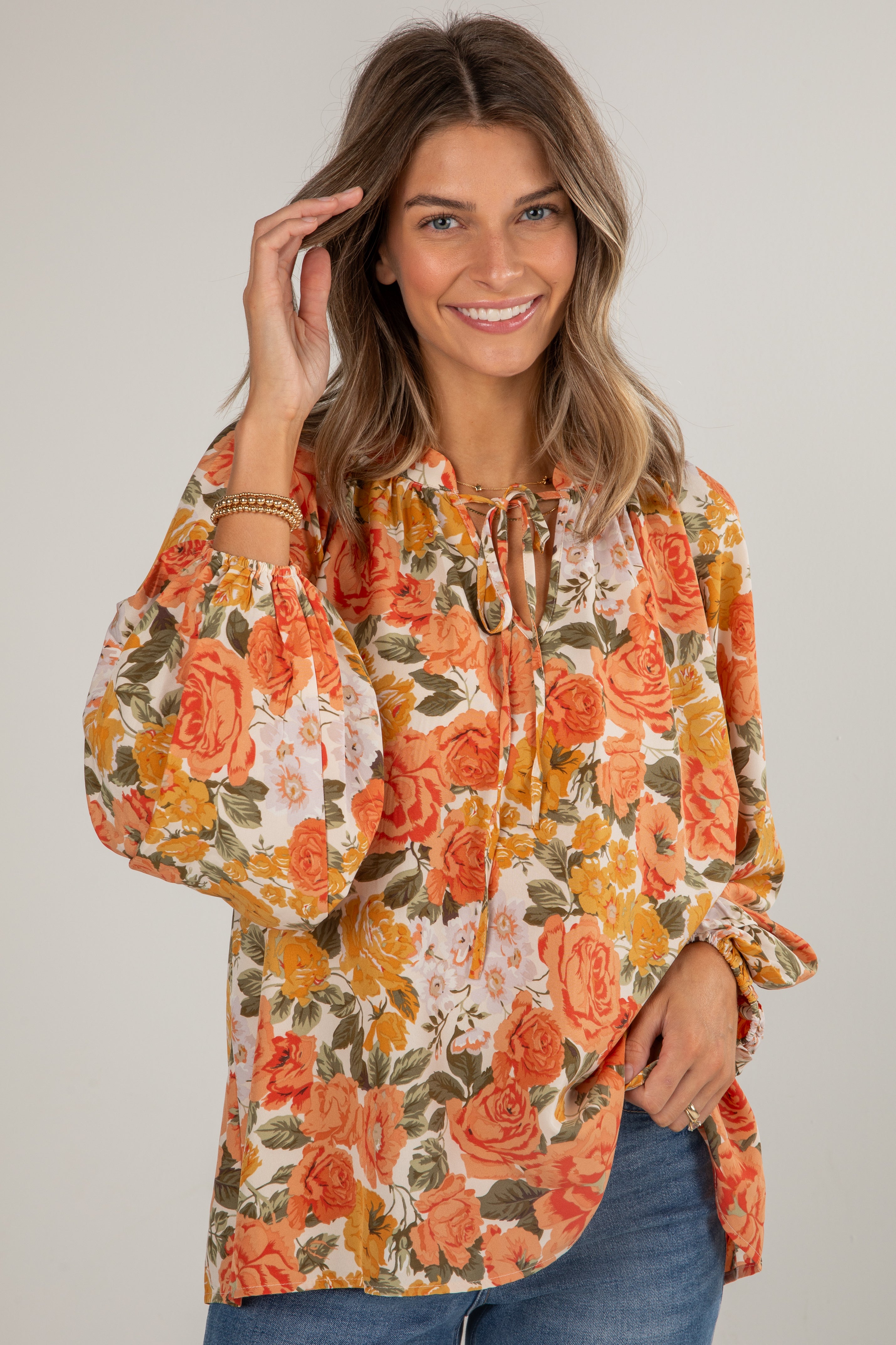 Out Of The Garden Orange Floral Blouse