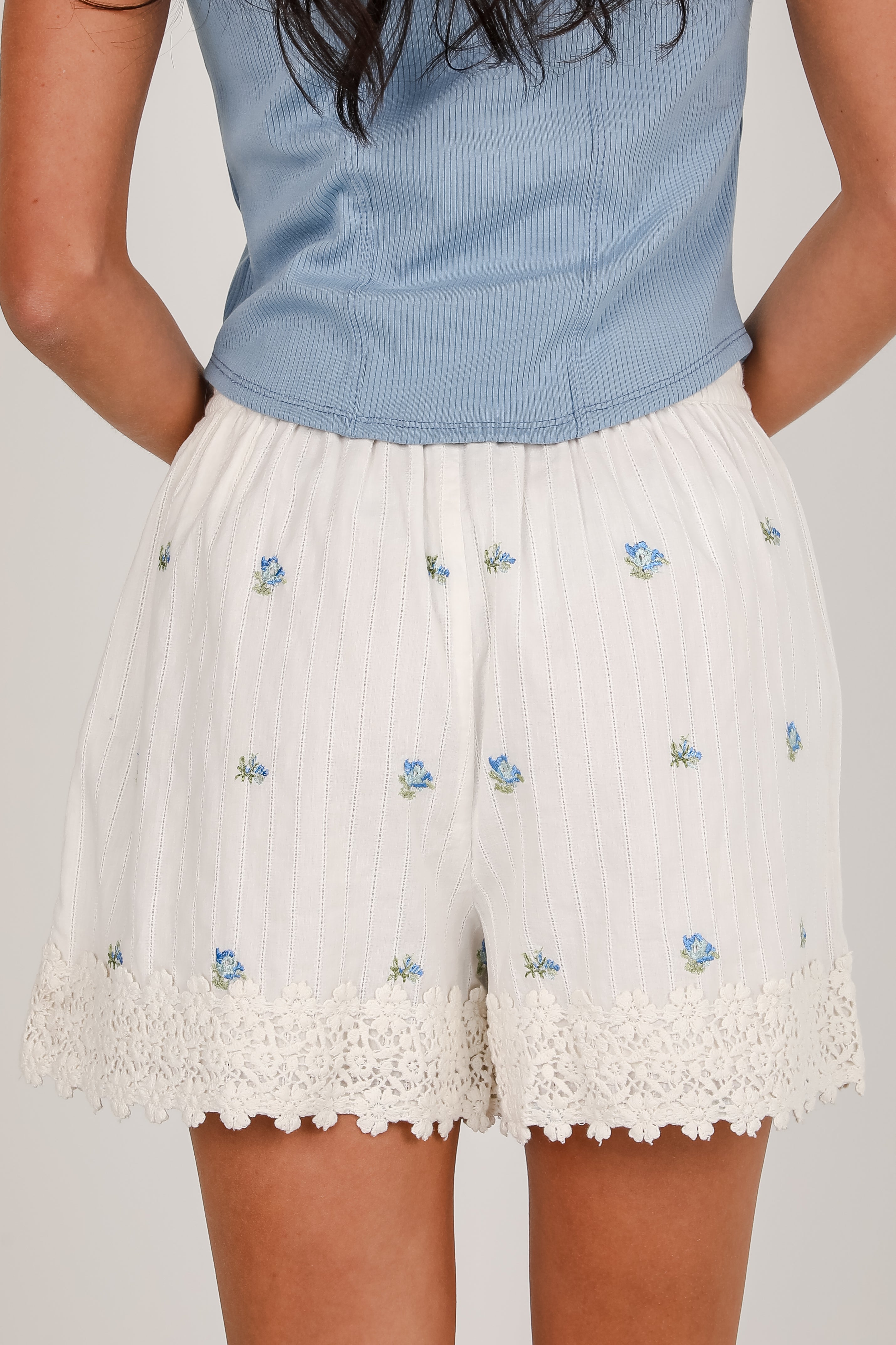 Look This Way White Floral Lace Shorts