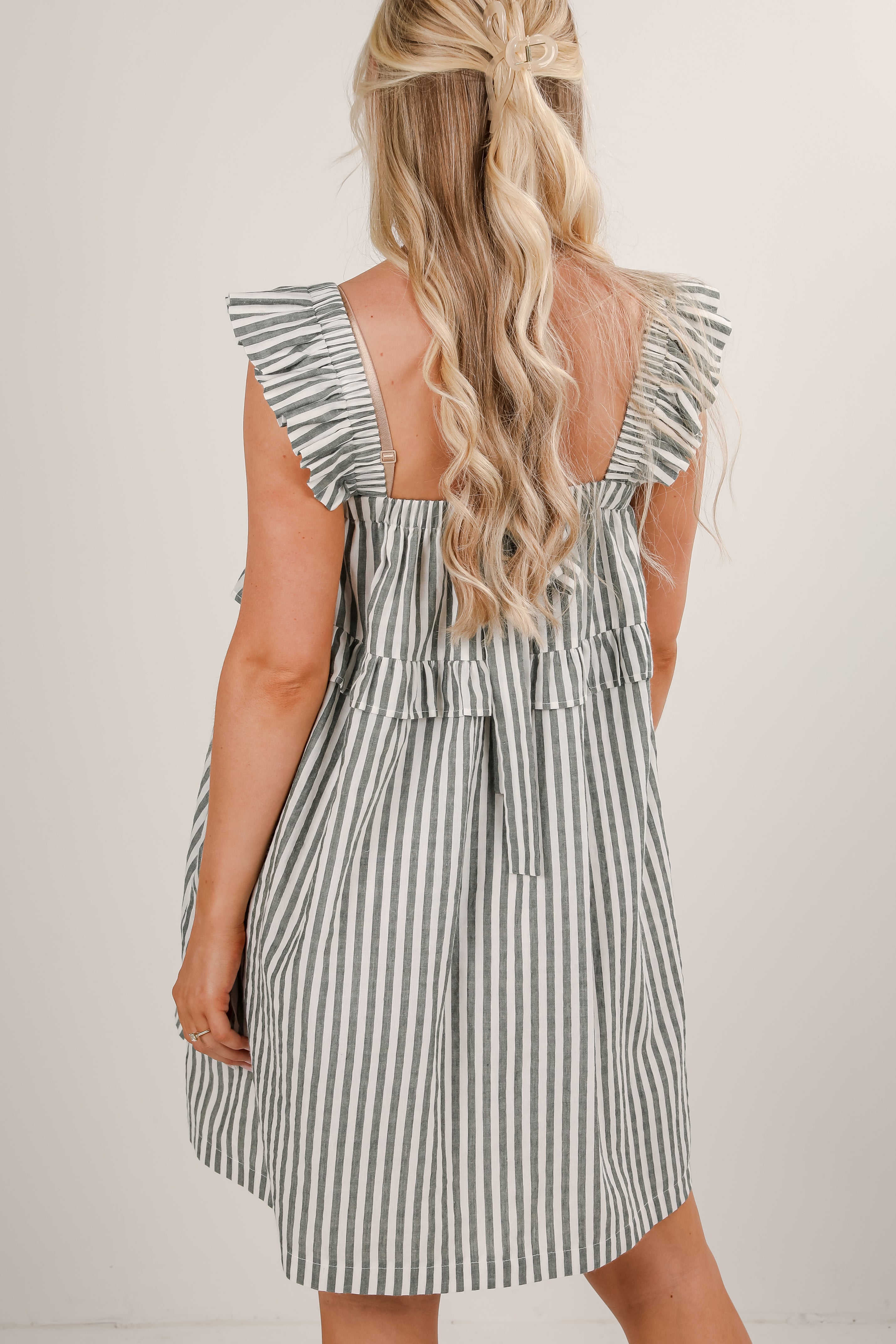 Take The Hint Green Striped Mini Dress