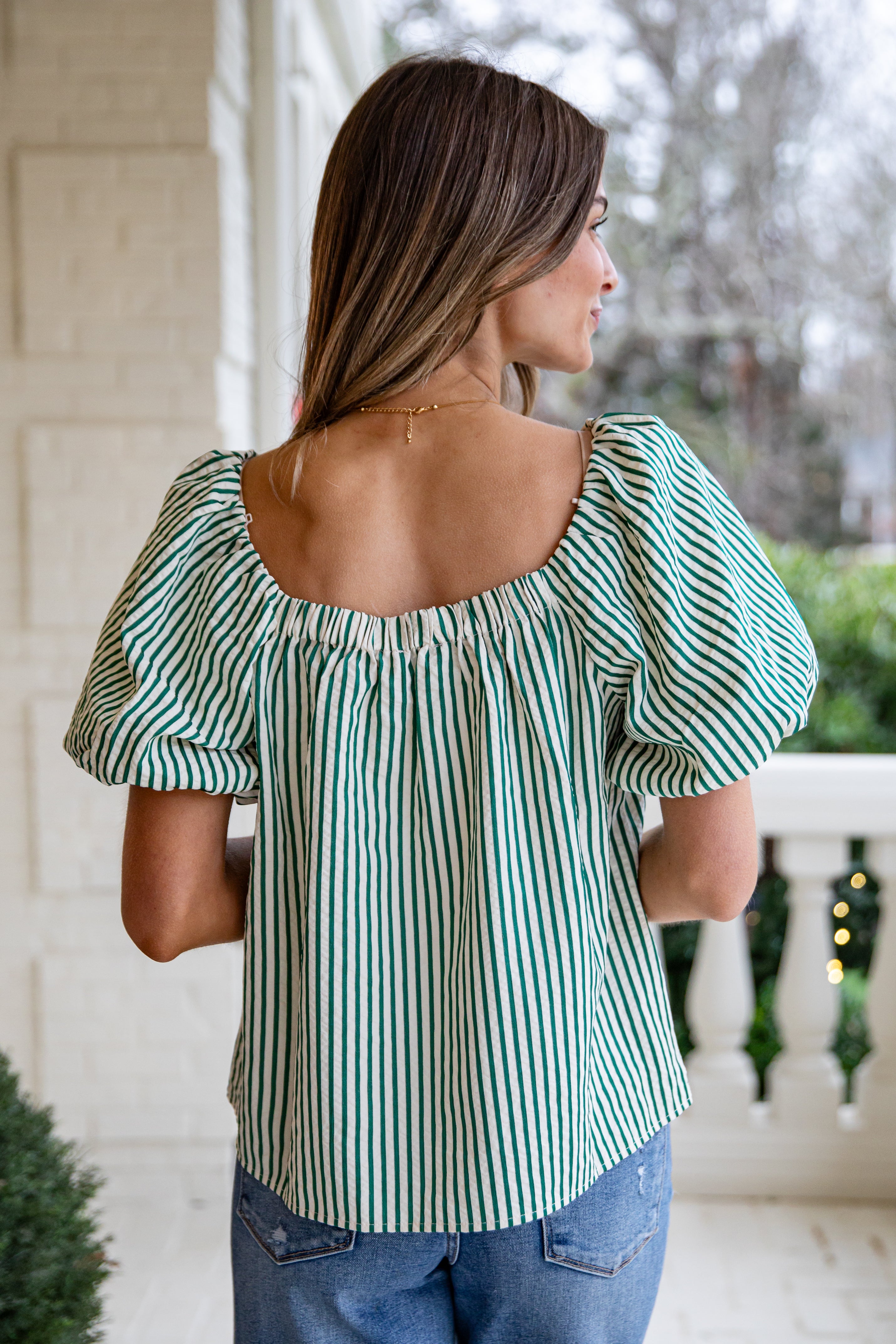 Holiday Twist Green Stripe Blouse