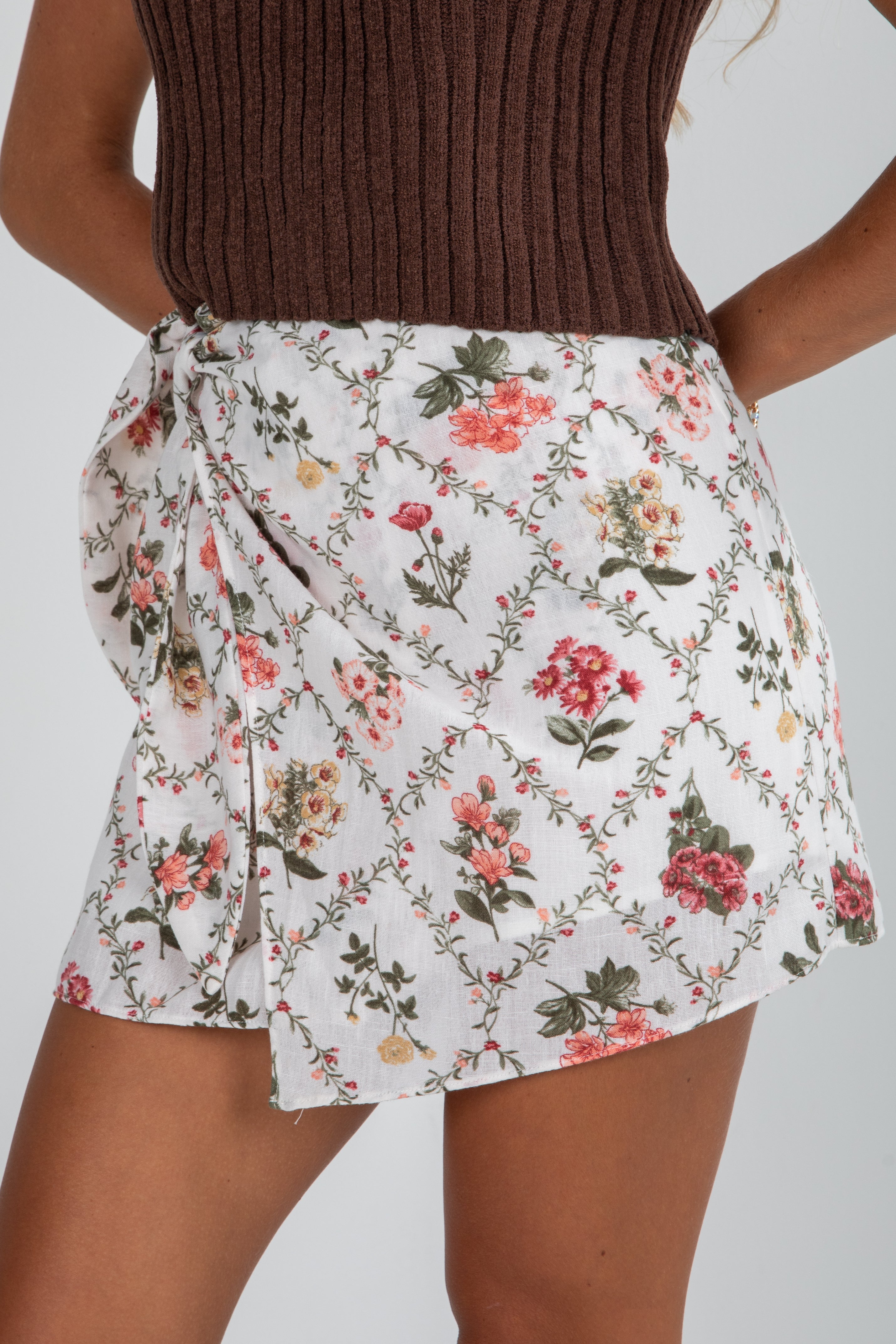 Never Too Late Natural Floral Skort