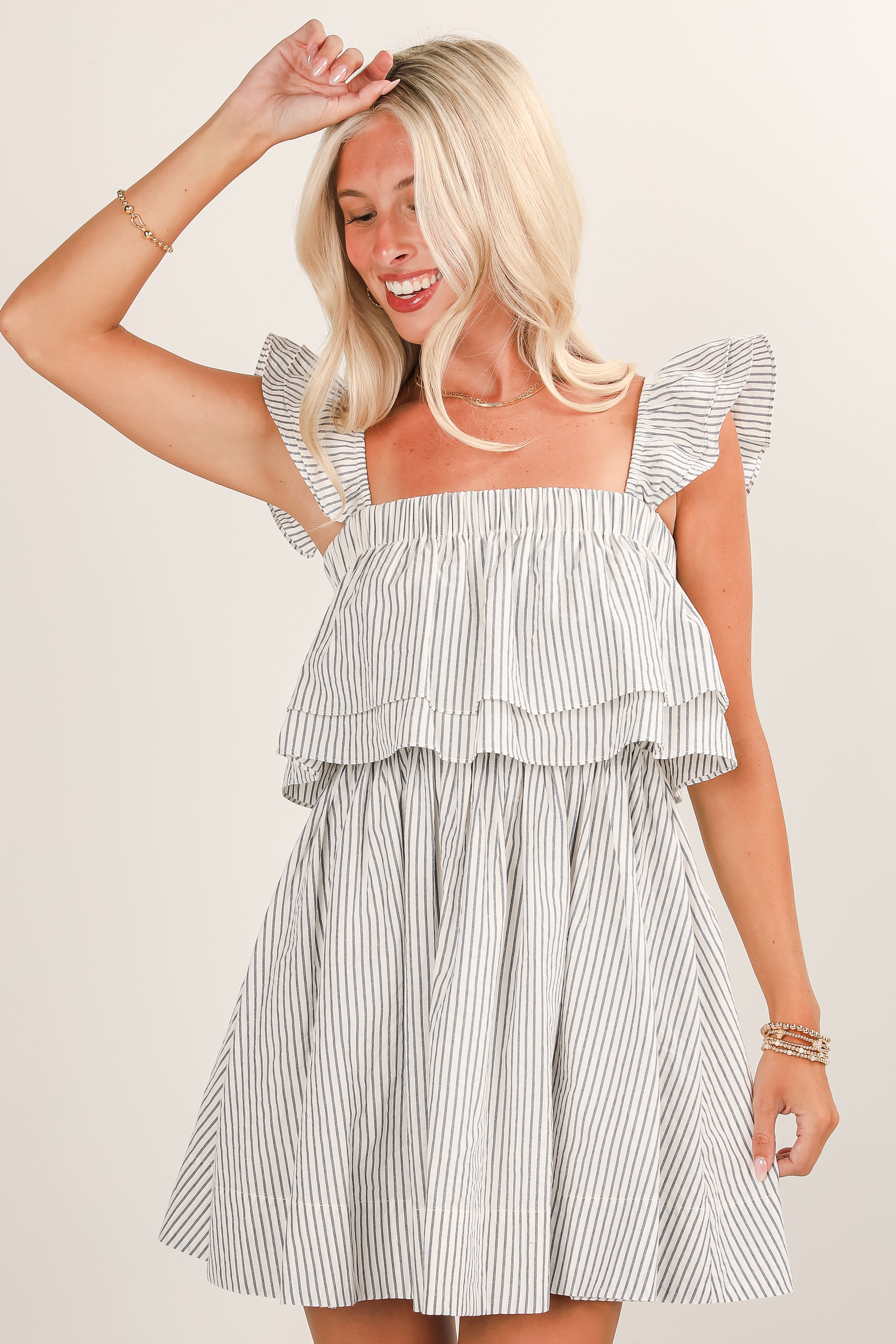 Full Of Love White Striped Ruffle Mini Dress
