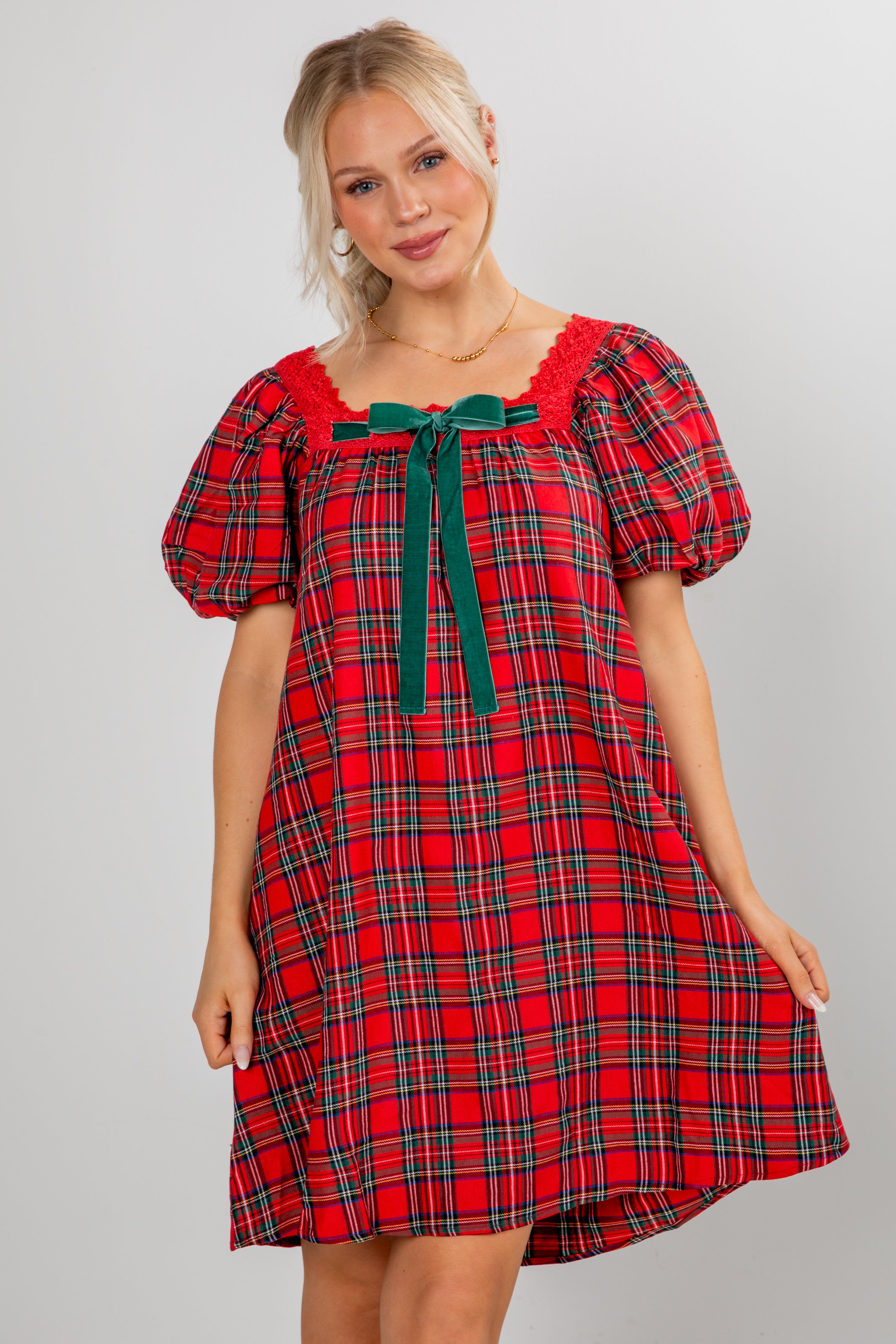 Home For The Holidays Red Plaid Mini Dress