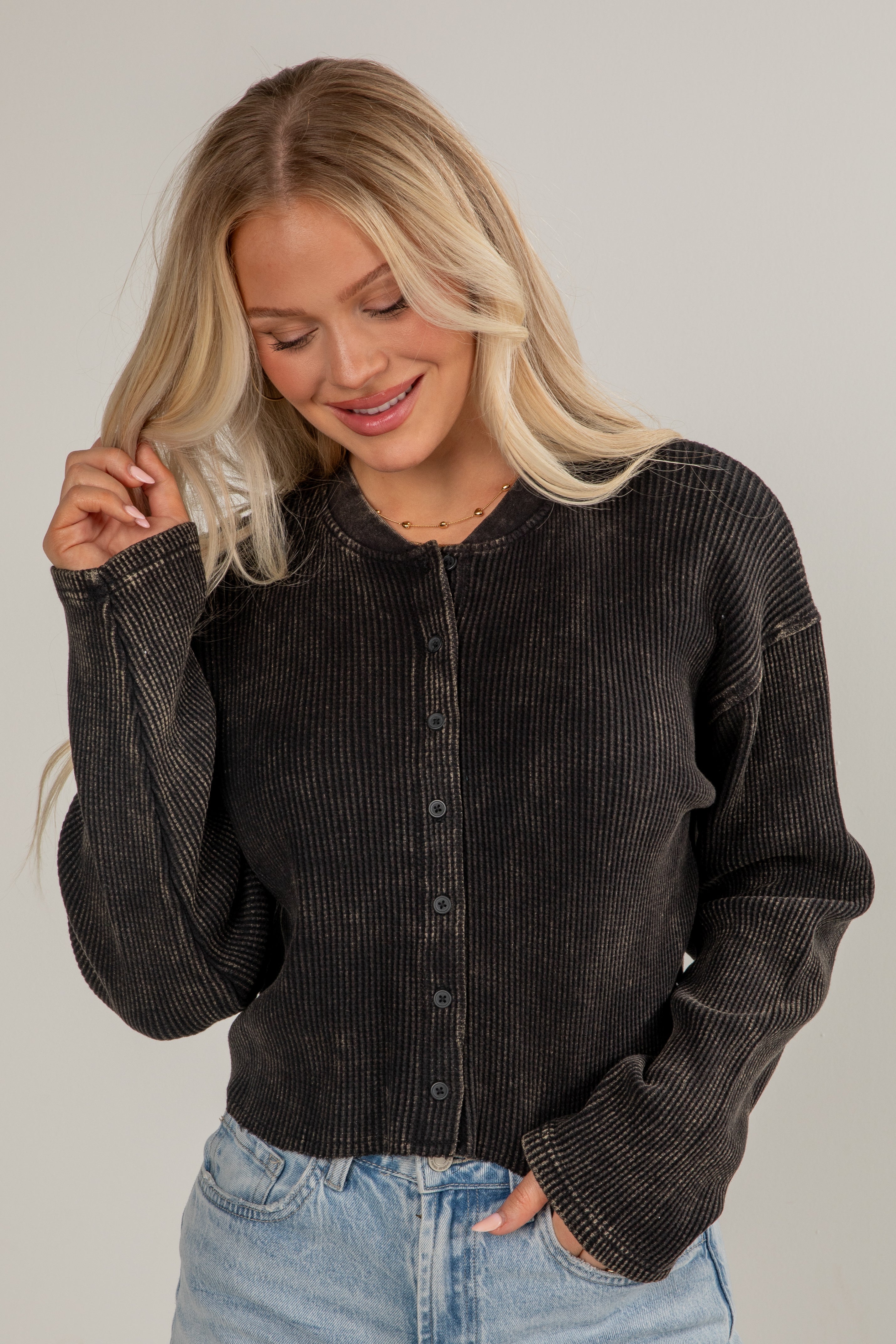 Casual Vibes Black Waffle Knit Top