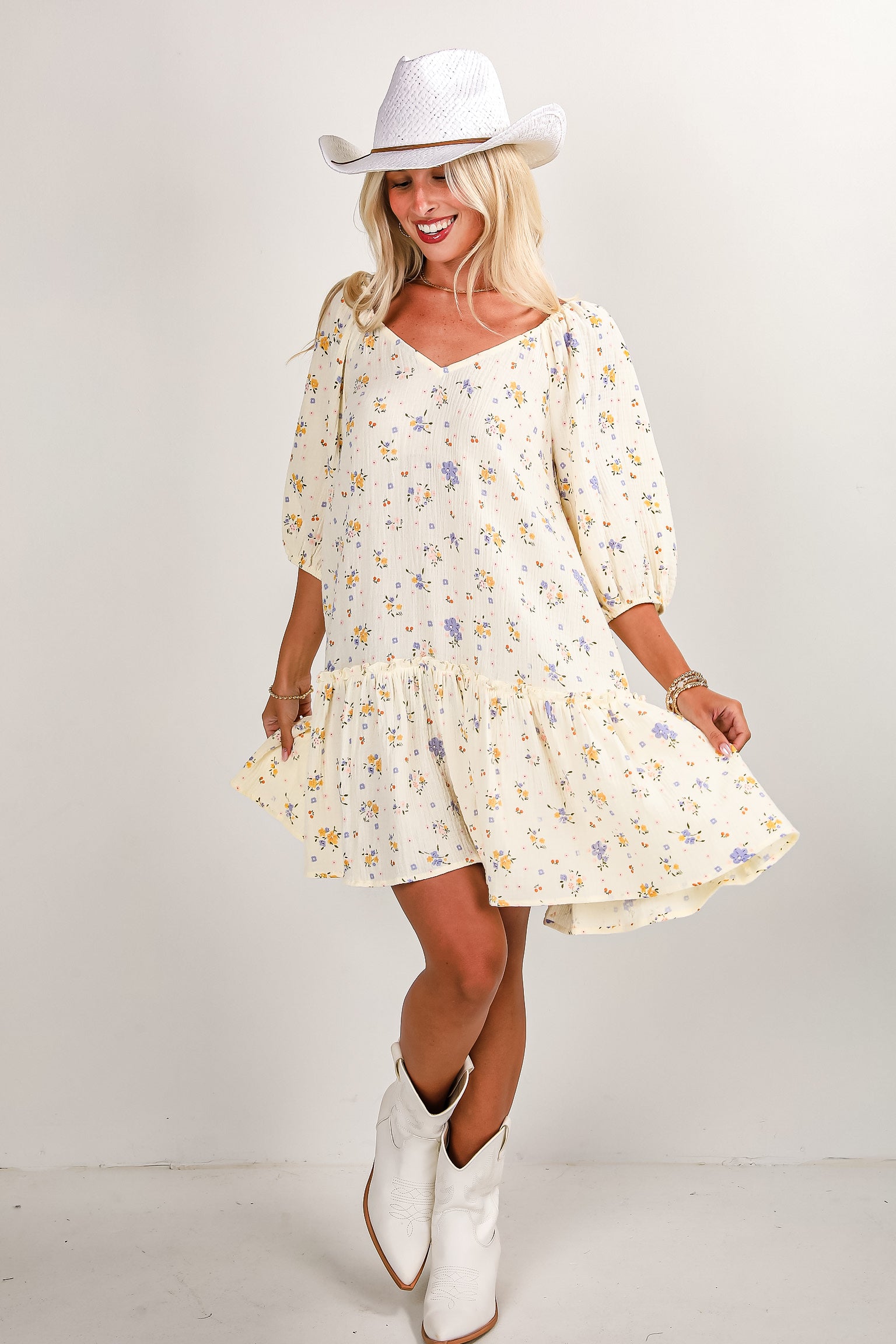 Whatever I Want Cream Linen Floral Mini Dress