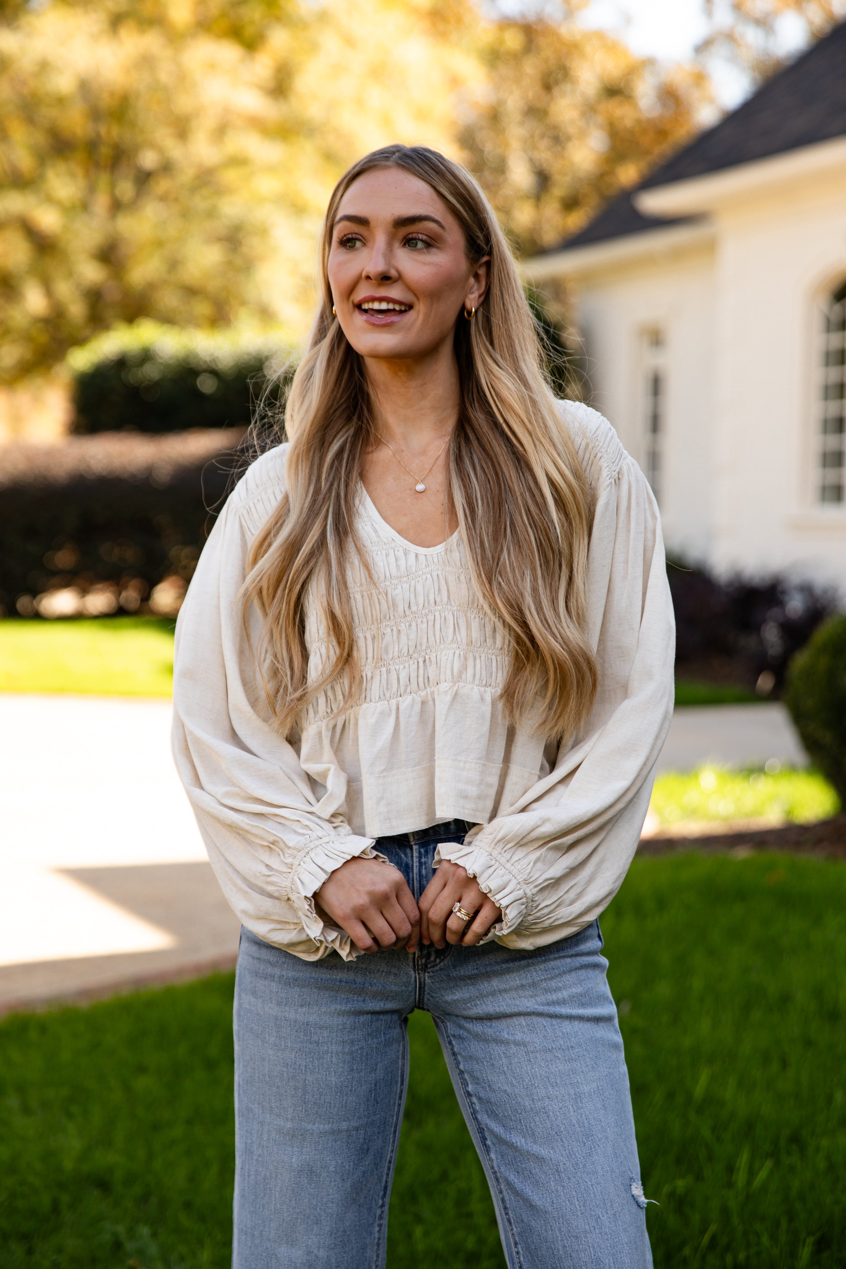All In Time Oatmeal Smocked Blouse