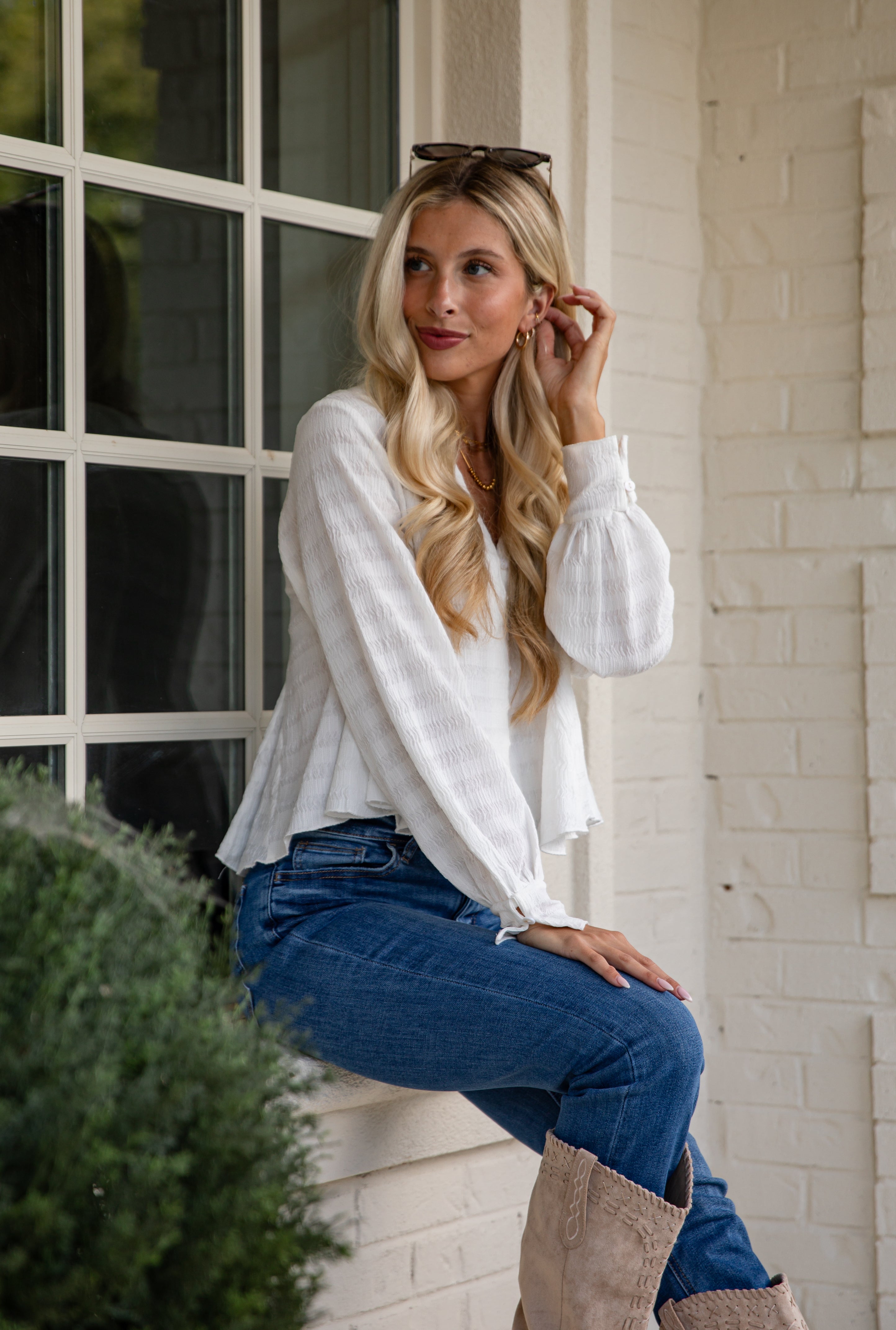 Moment In Time White Textured Blouse