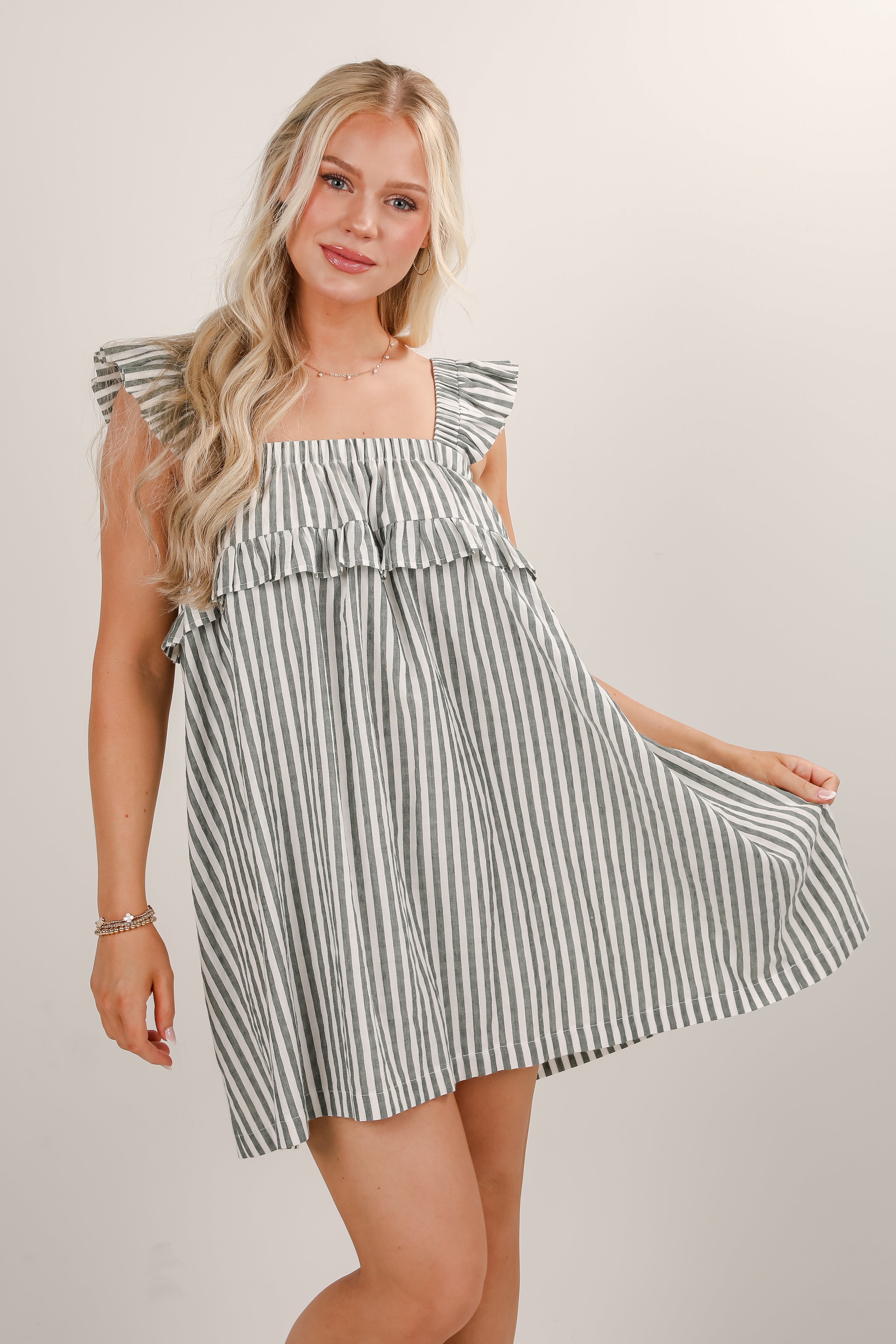 Take The Hint Green Striped Mini Dress
