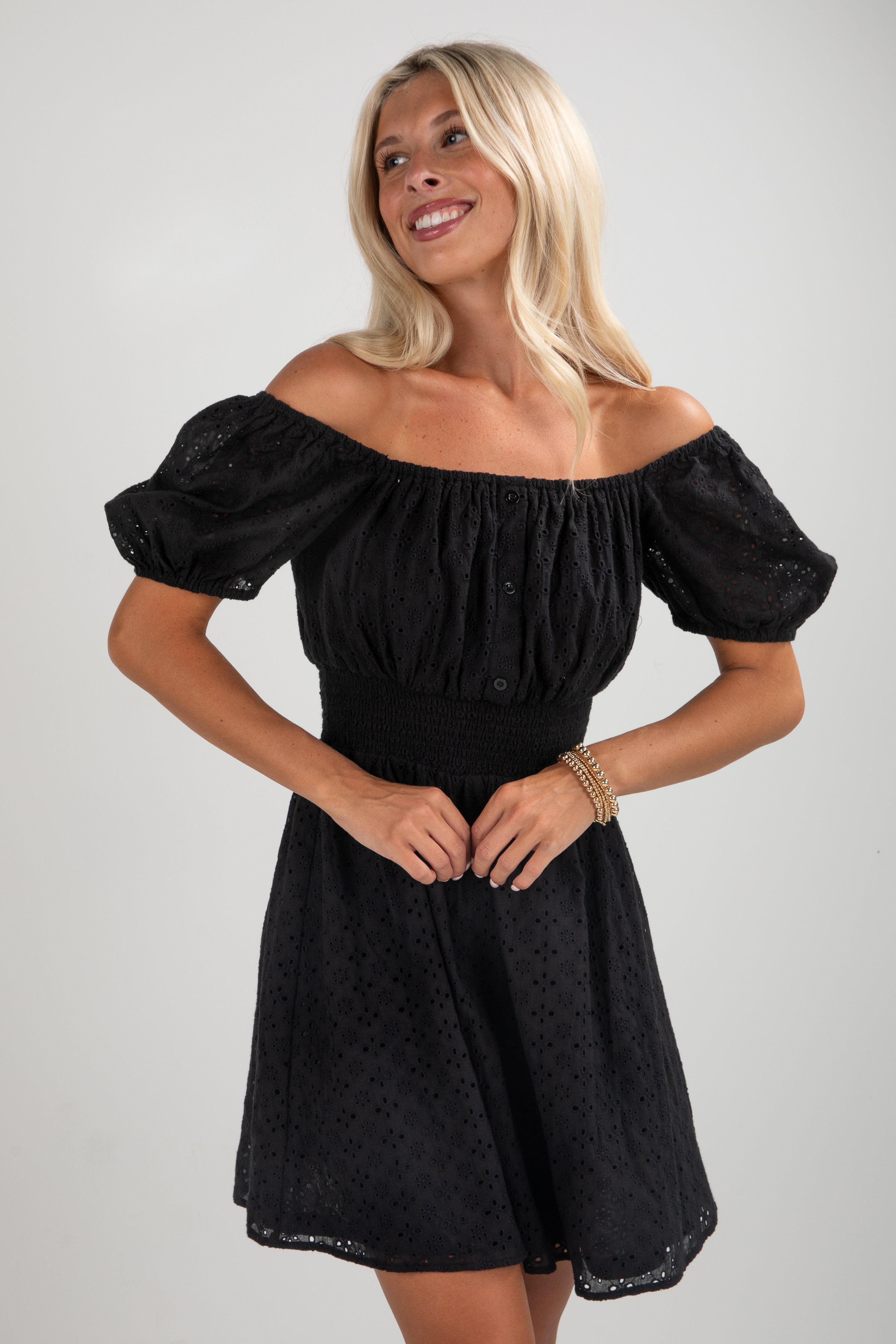 Sweet Like Honey Black Eyelet Mini Dress