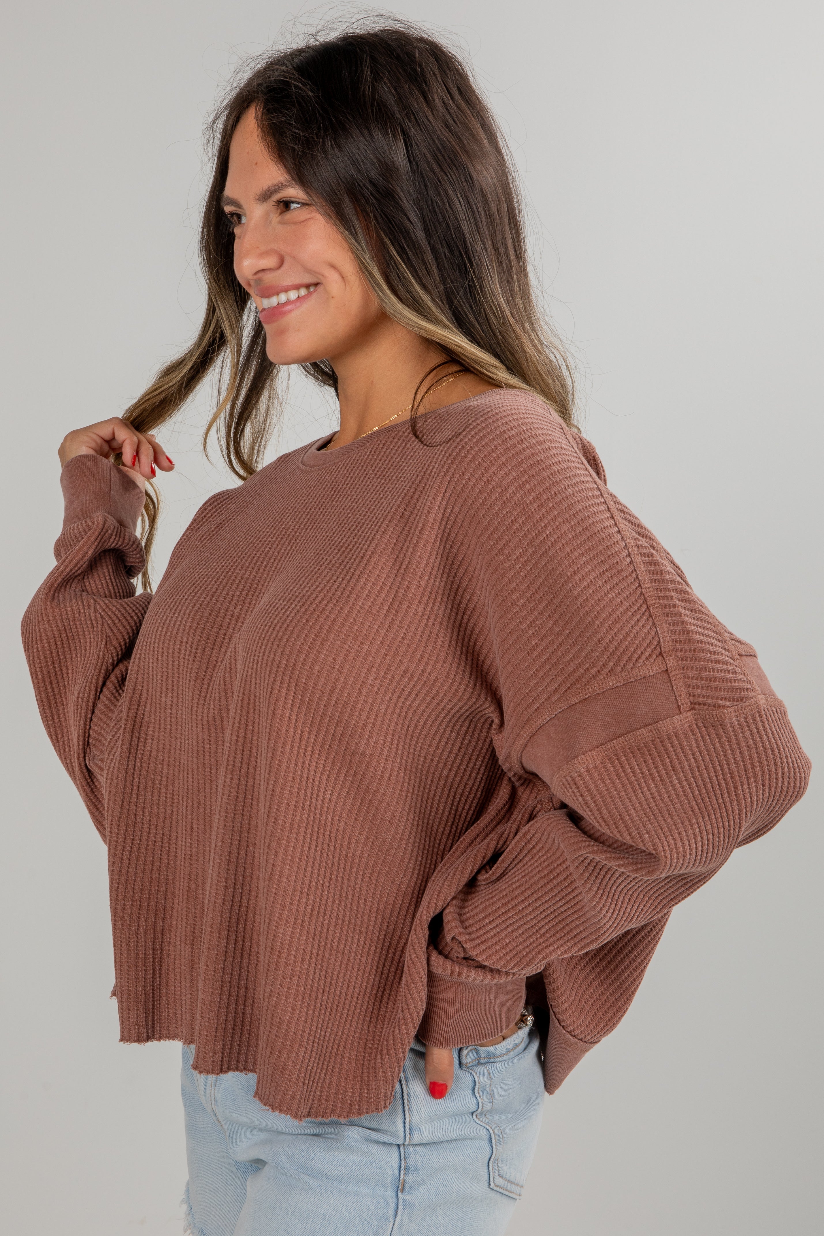 Your Own Time Waffle Knit Open Back Top