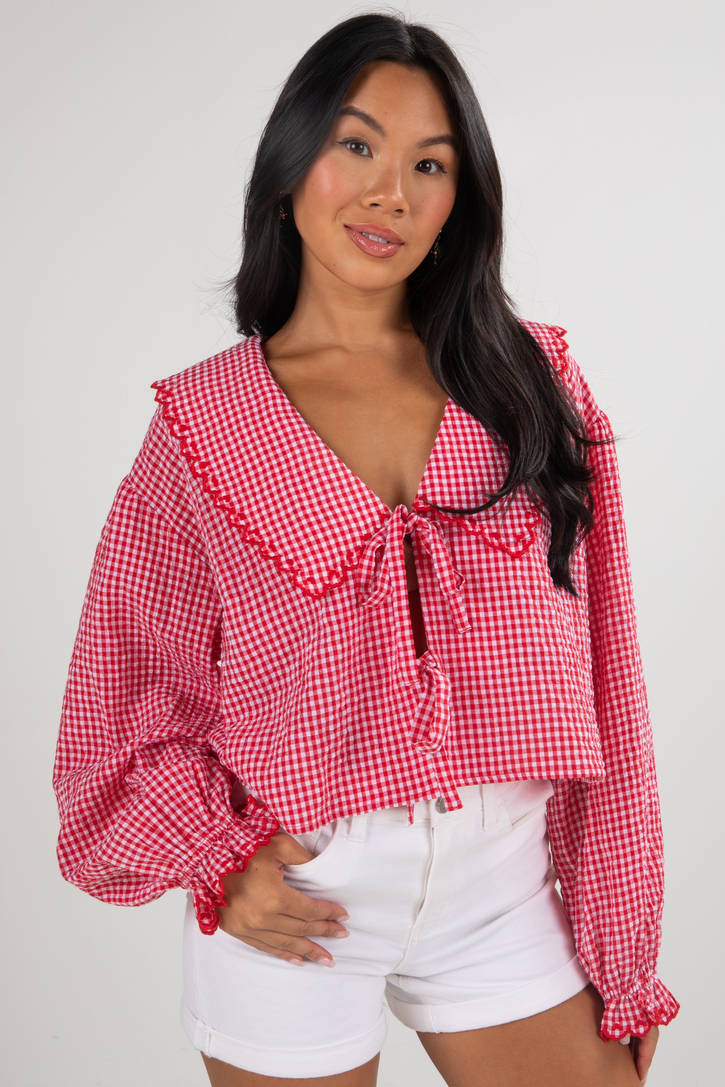 Devoted Lover Red Gingham Tie Blouse