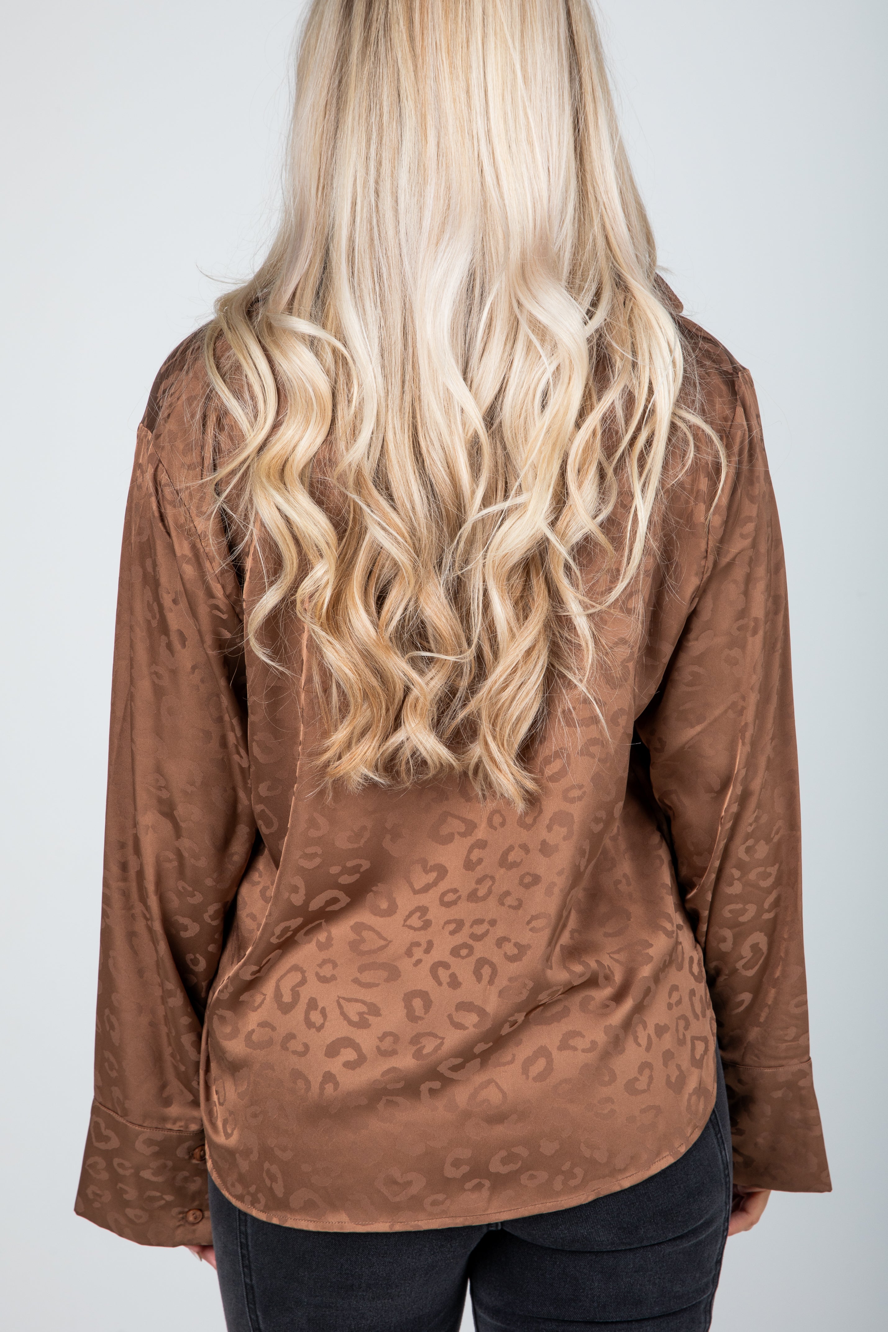 Wild And Free Brown Satin Leopard Button-Up Blouse