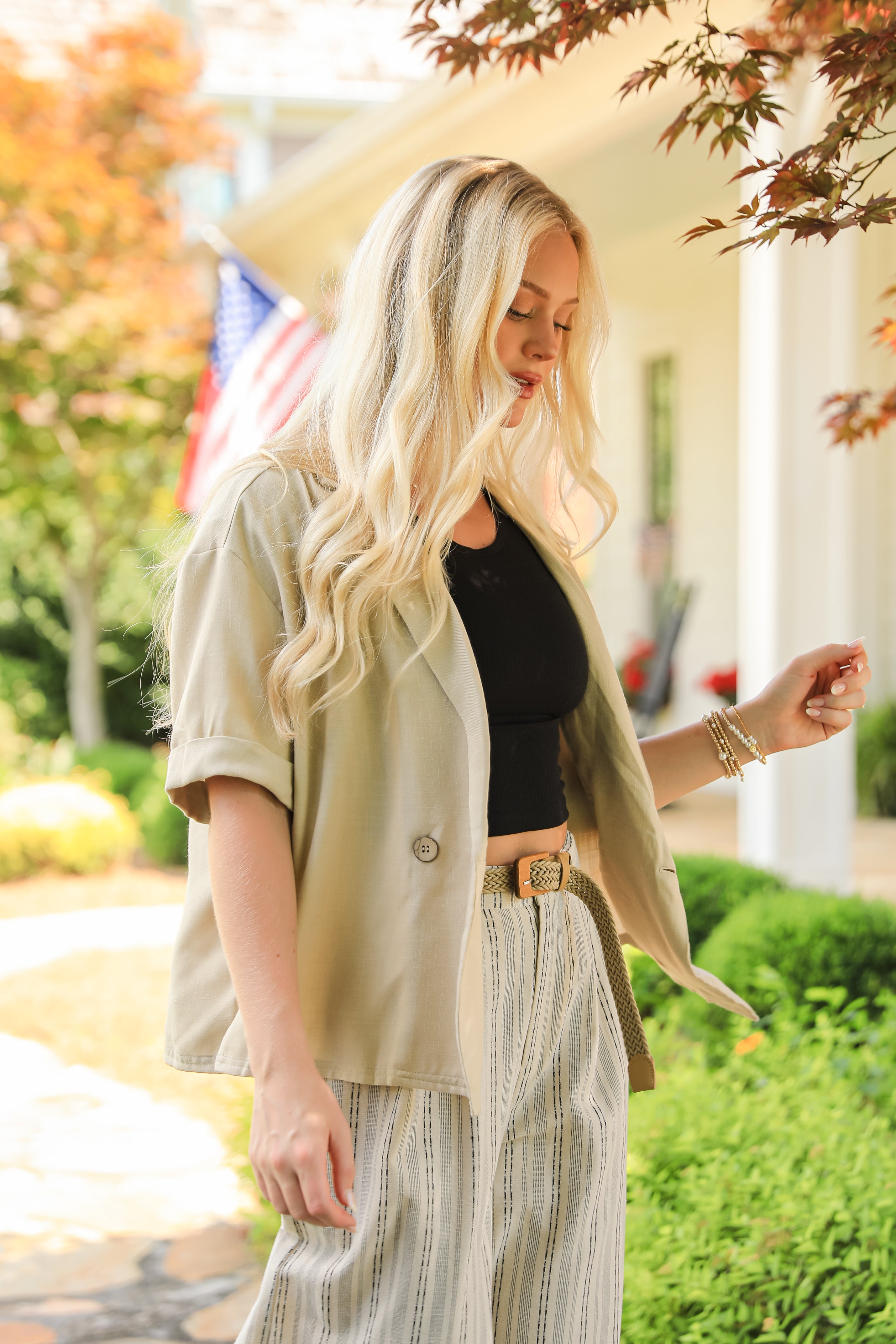 What Comes Next Oatmeal Short Sleeve Blazer