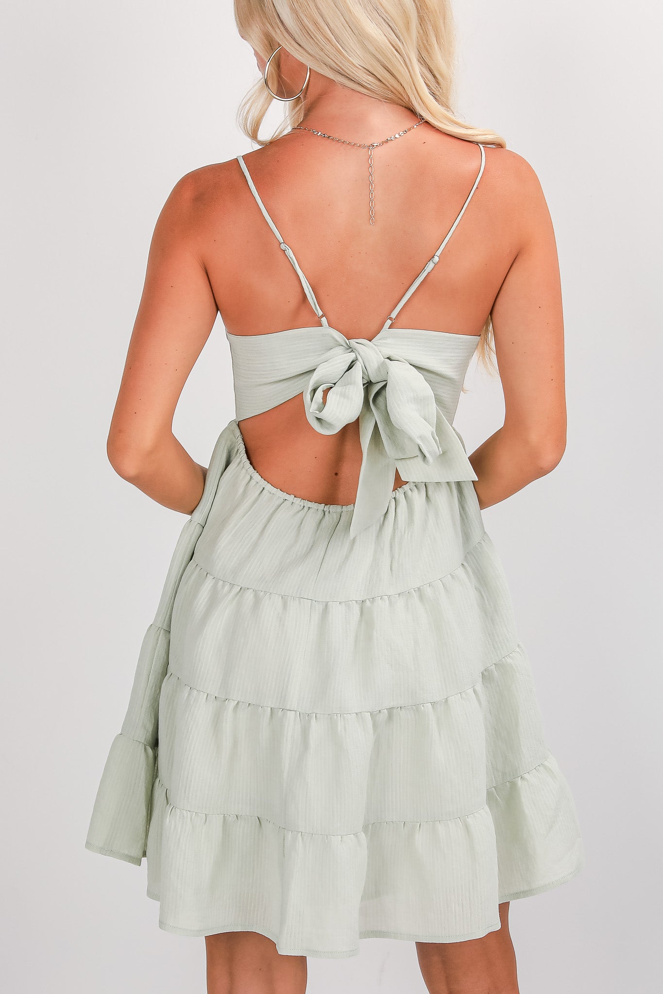 With Great Love Sage Tiered Mini Dress