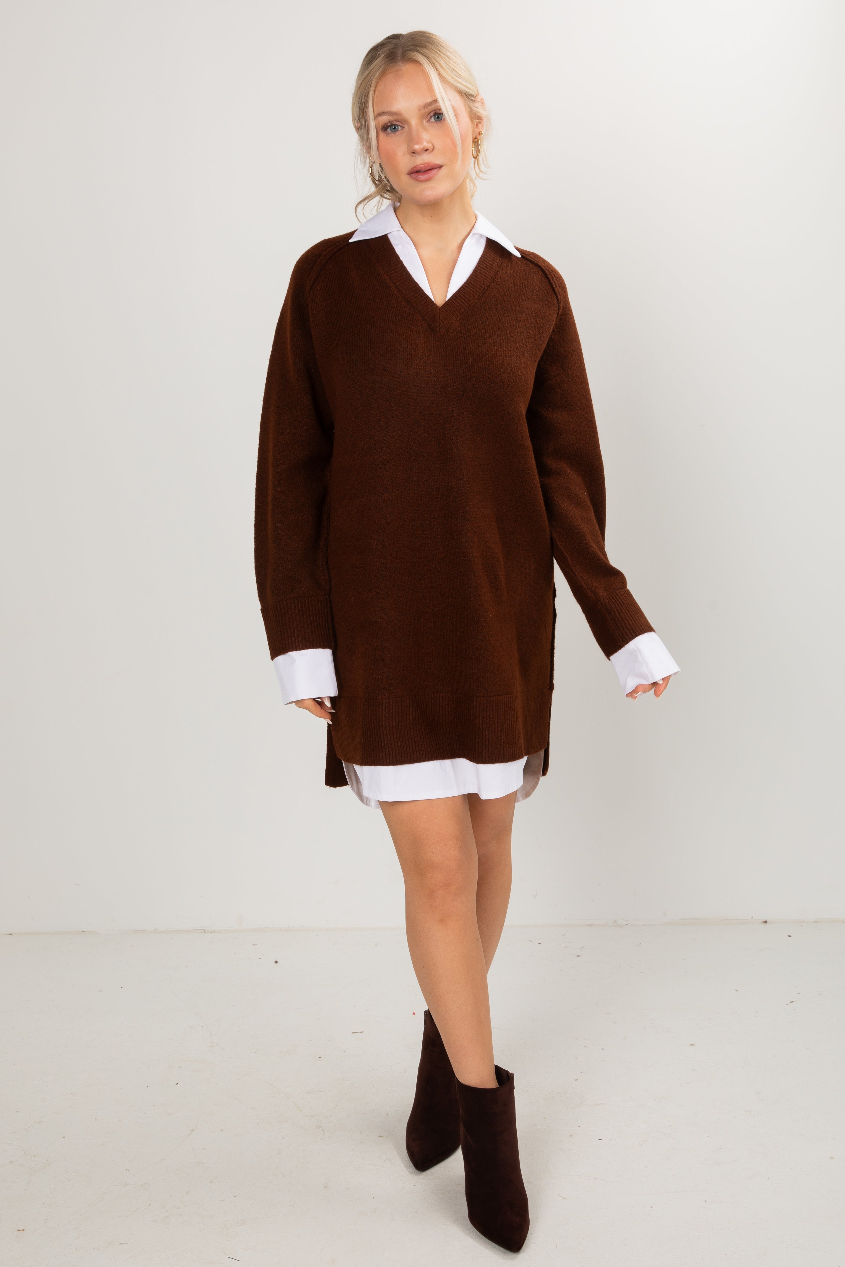 Chestnut Prep Collared Brown Sweater Dress