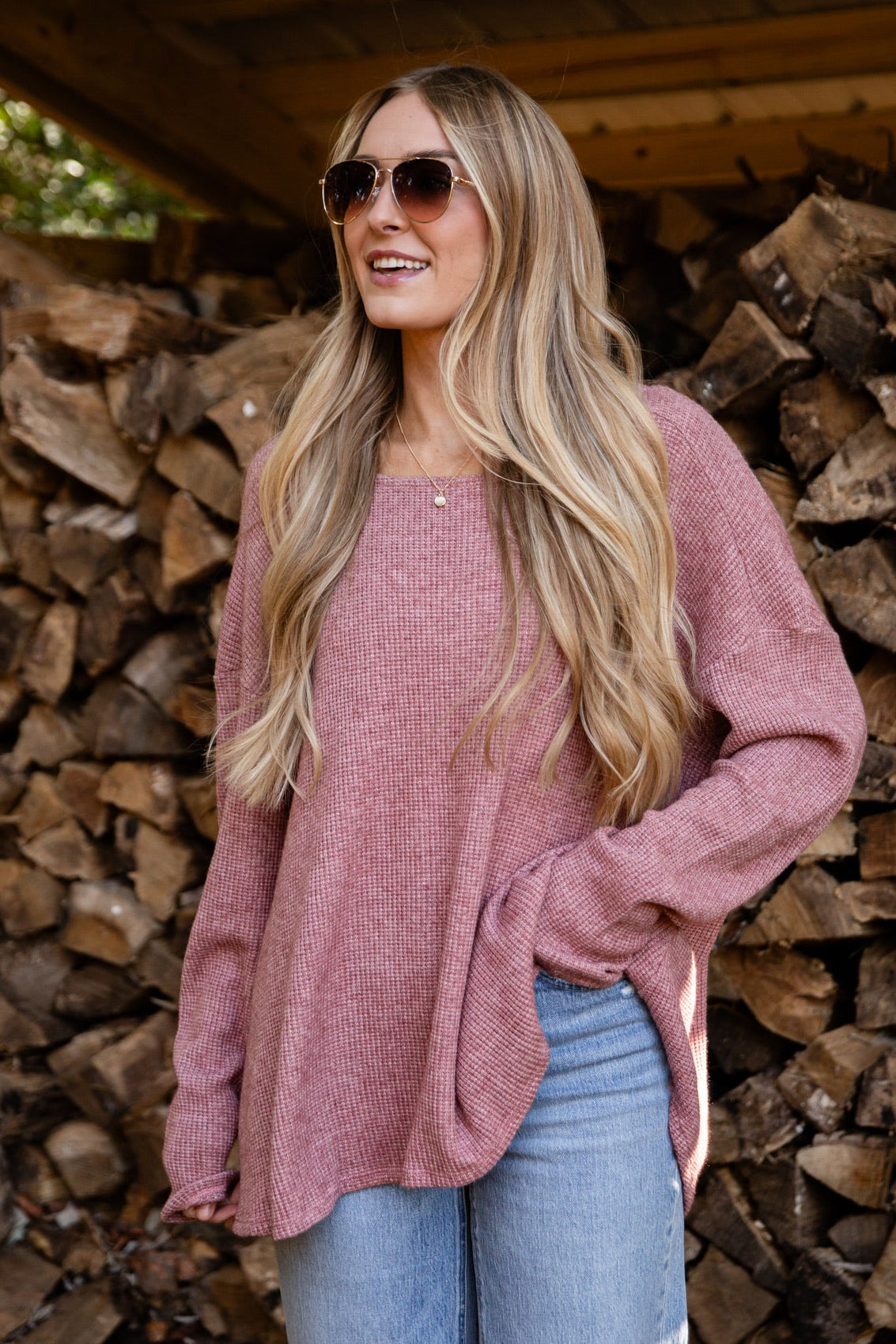 Fireside Flirt Waffle Knit Top - DU DEAL