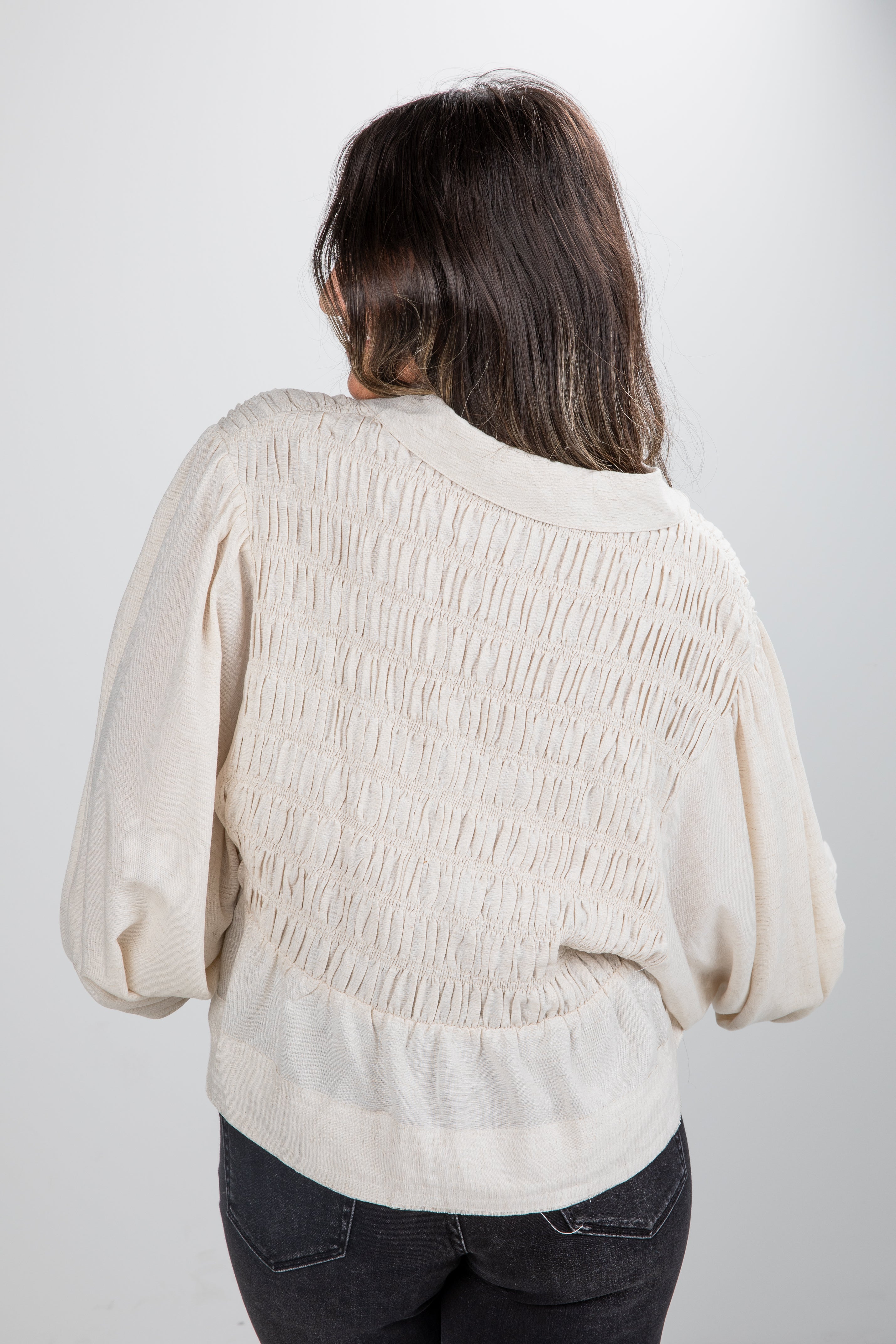 All In Time Oatmeal Smocked Blouse