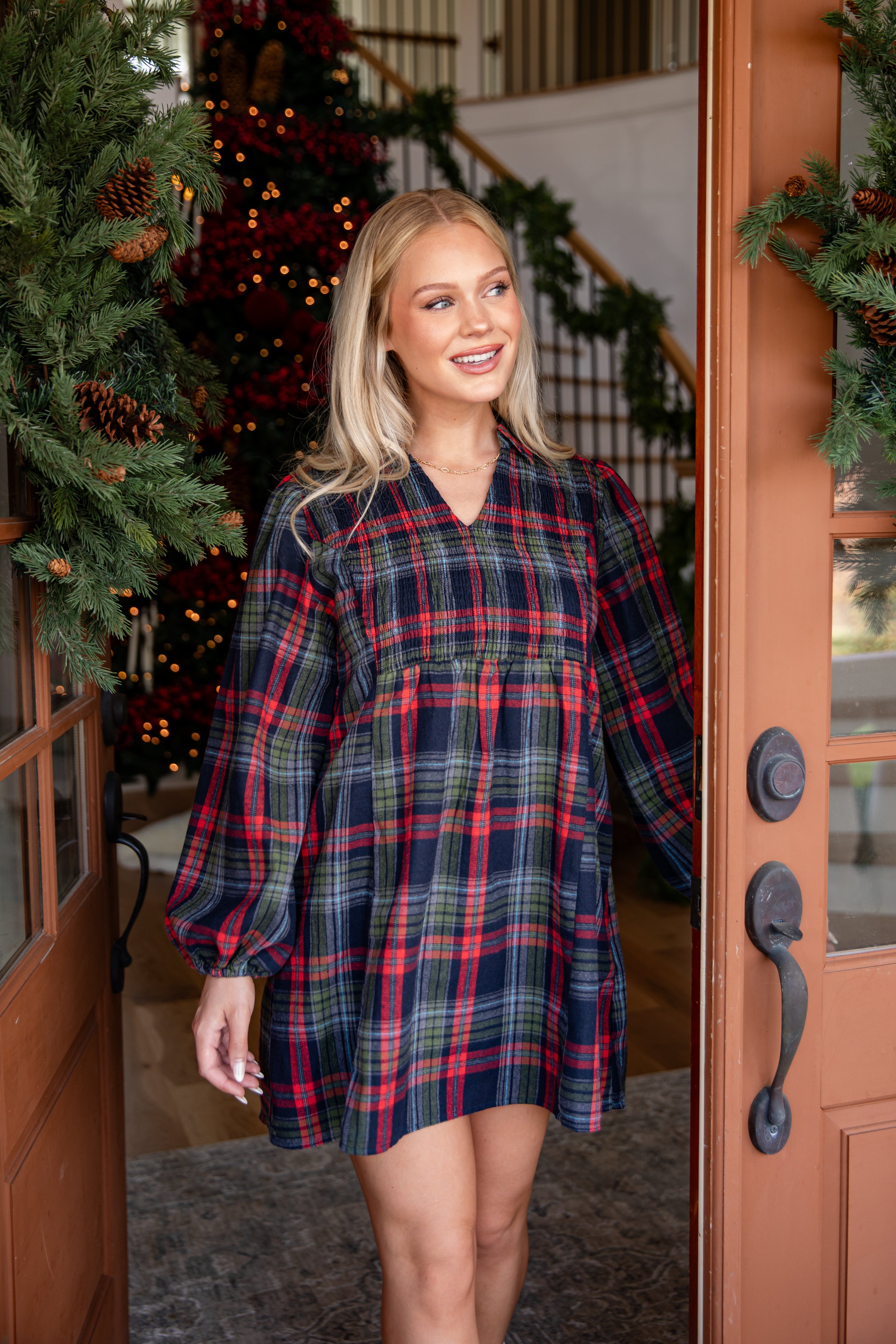 Holiday Heritage Navy Plaid Mini Dress