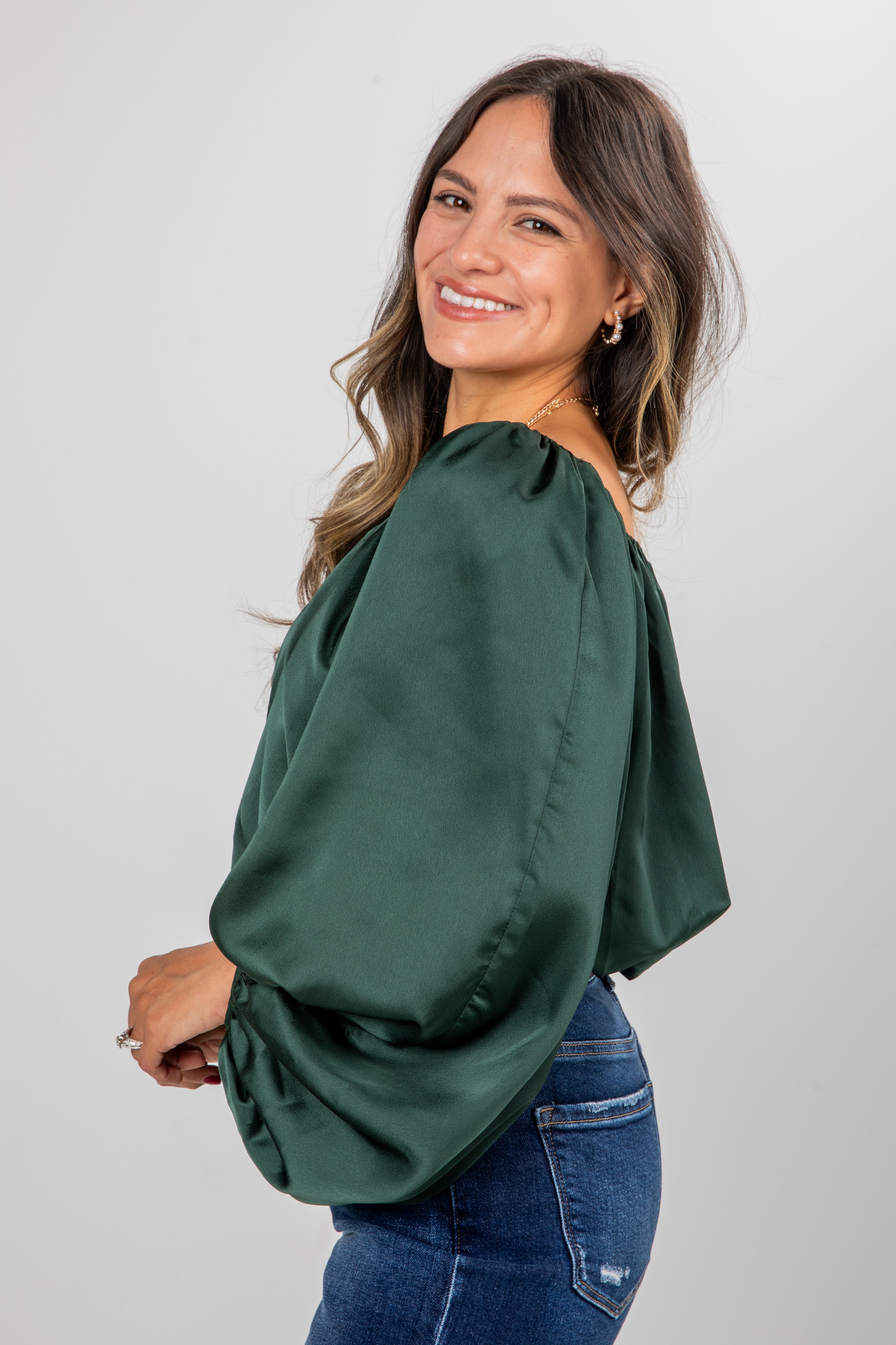 Lavish Looks Satin Off-The-Shoulder Blouse