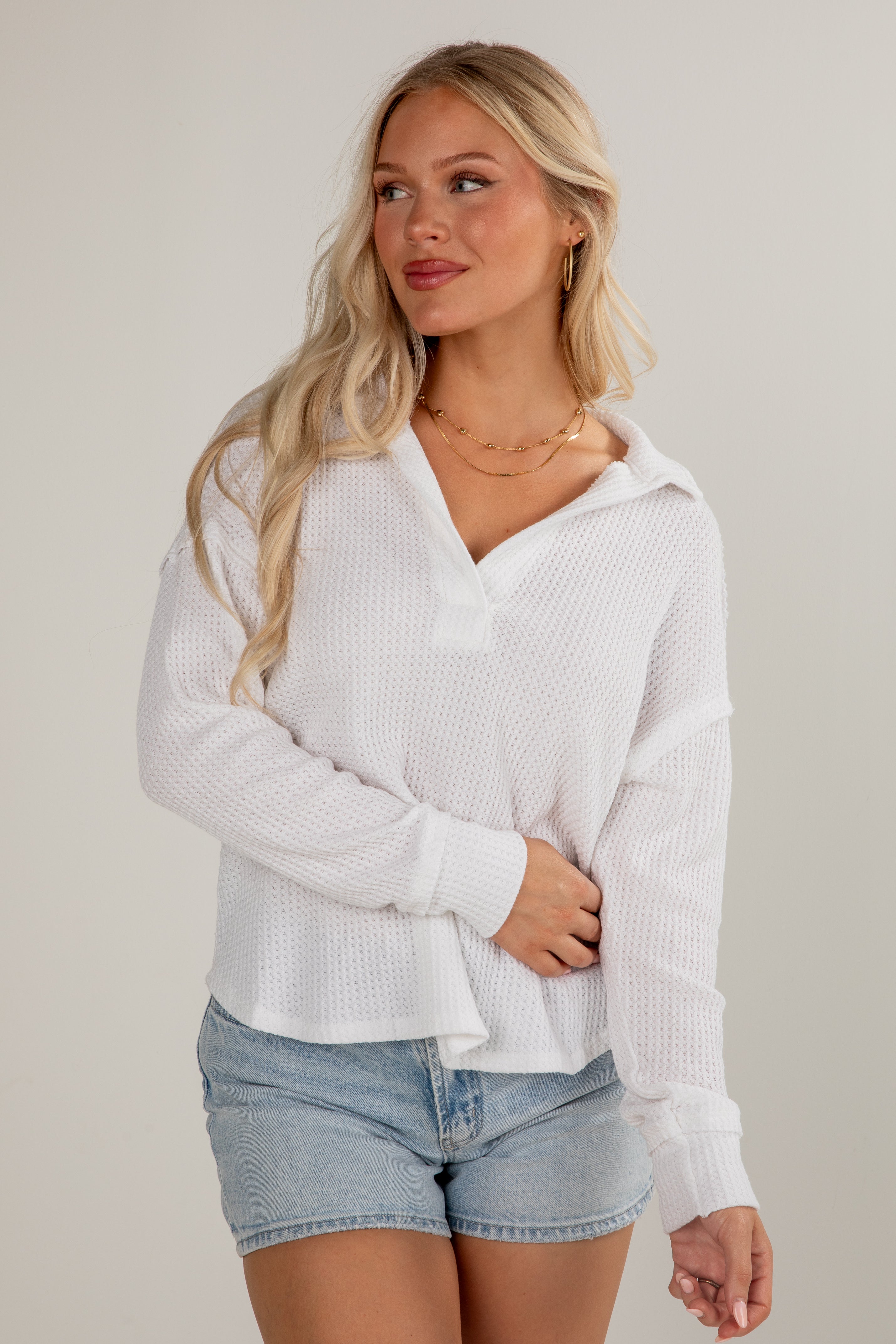 Casual Coziness Collared Waffle Knit Top