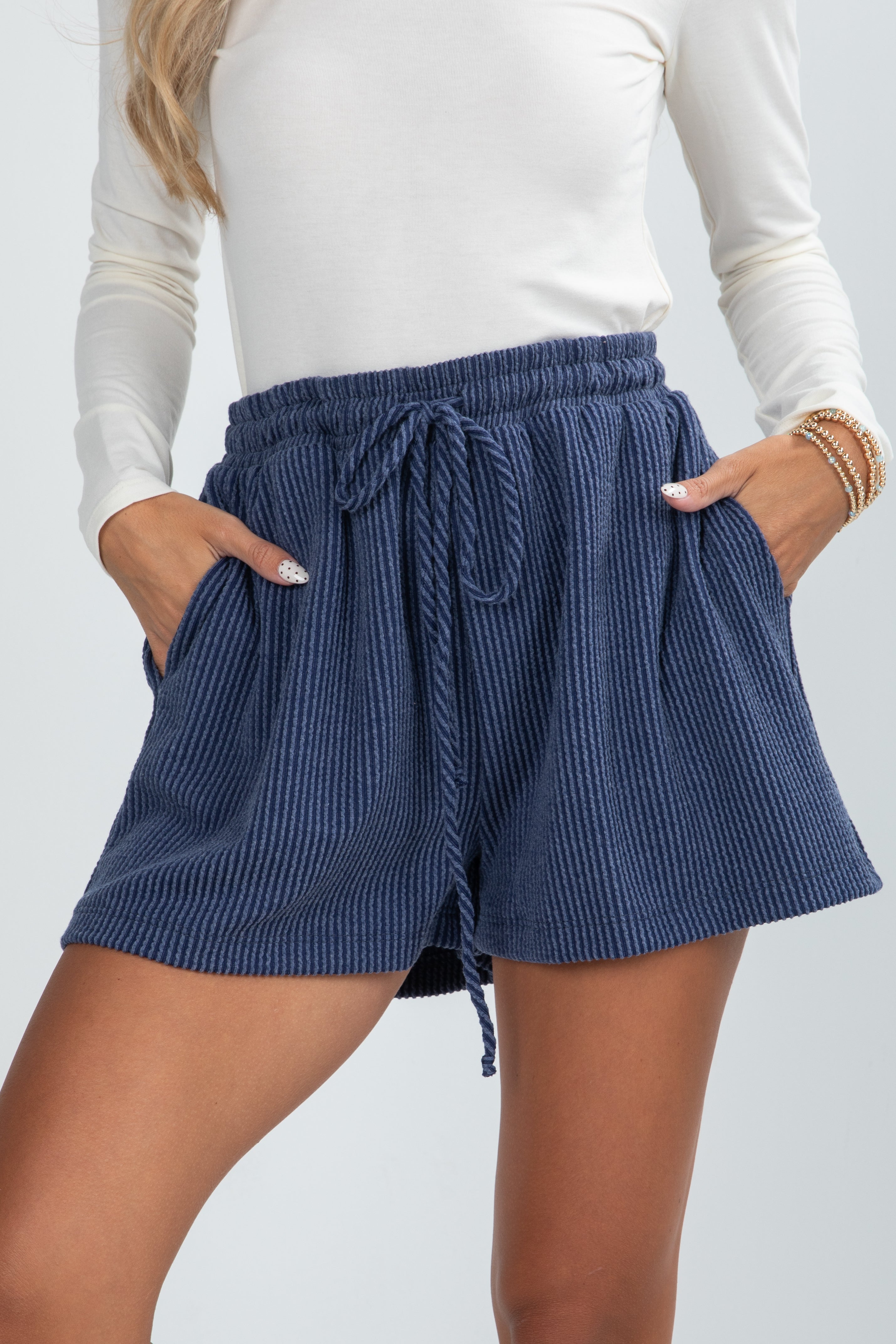 Take My Time Navy Corded Shorts - DU DEAL