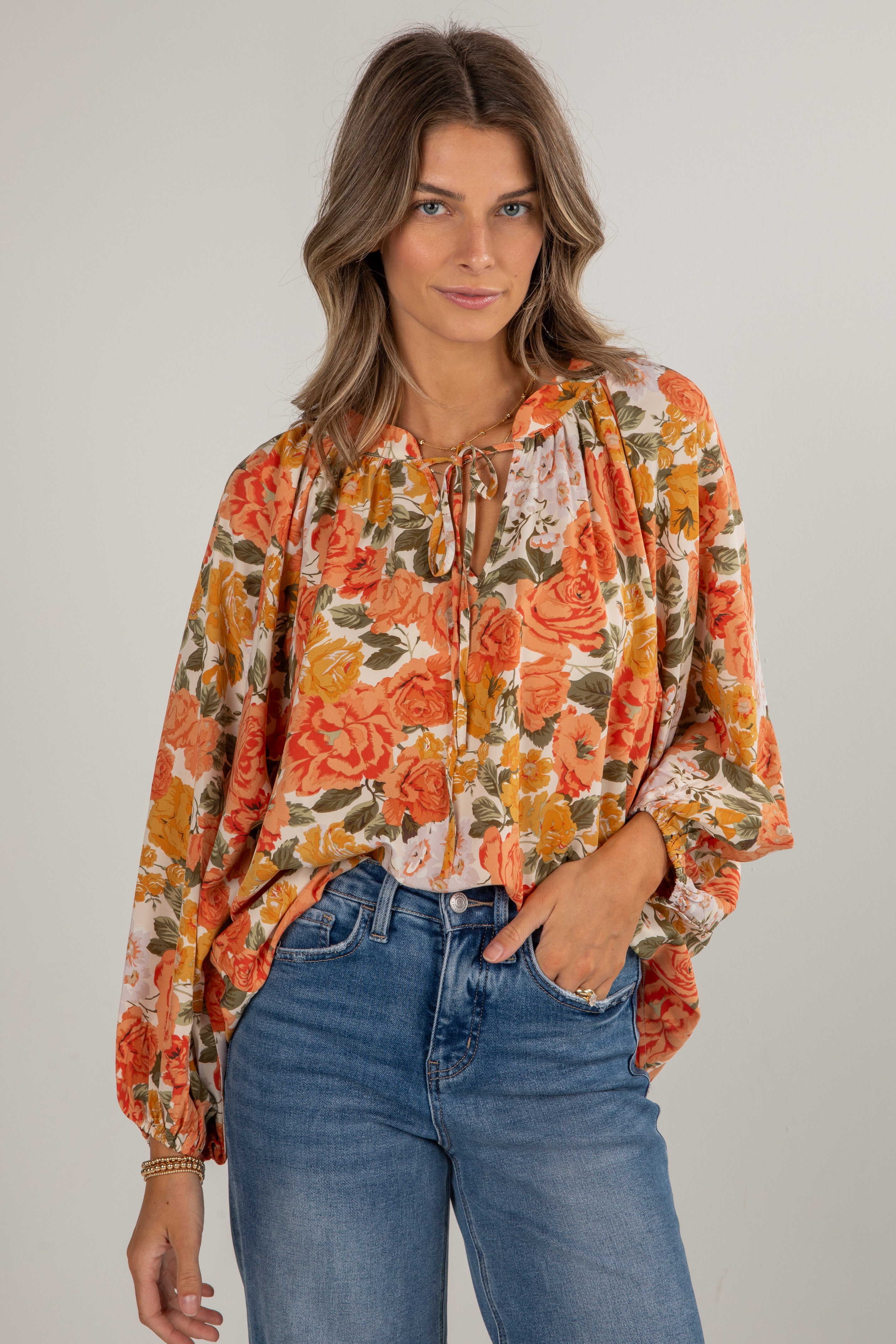 Out Of The Garden Orange Floral Blouse