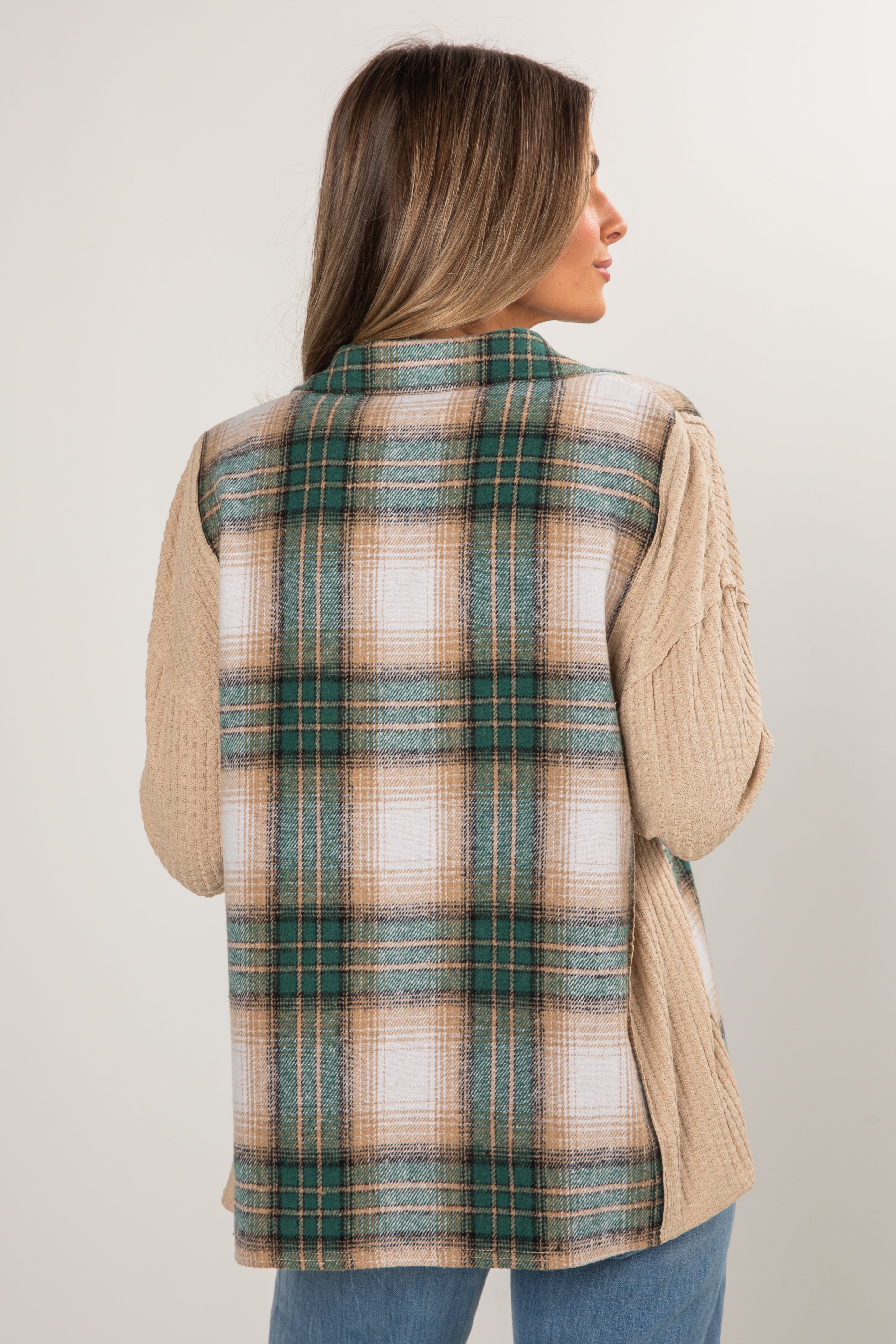 In A Dream Taupe Waffle Knit Contrast Flannel - DOORBUSTER