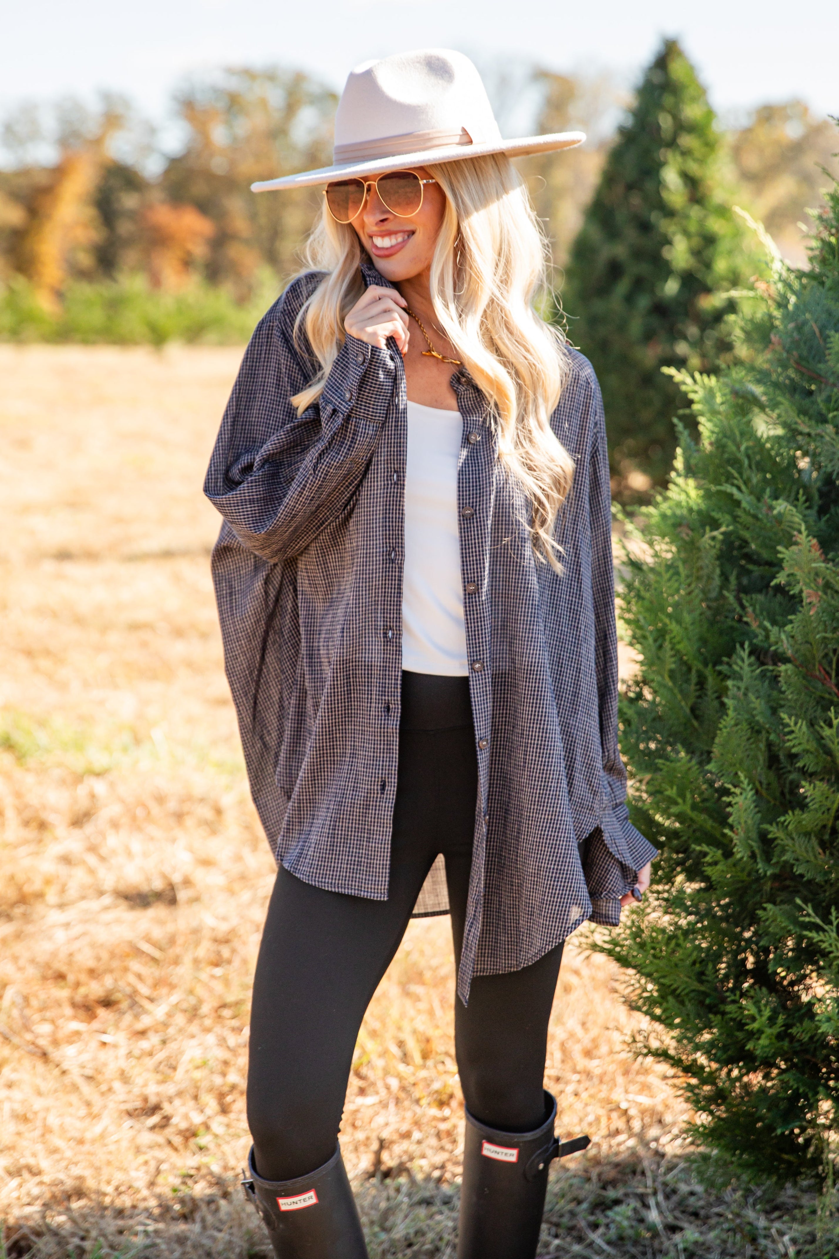 Happily Yours Plaid Oversized Button-Up Blouse