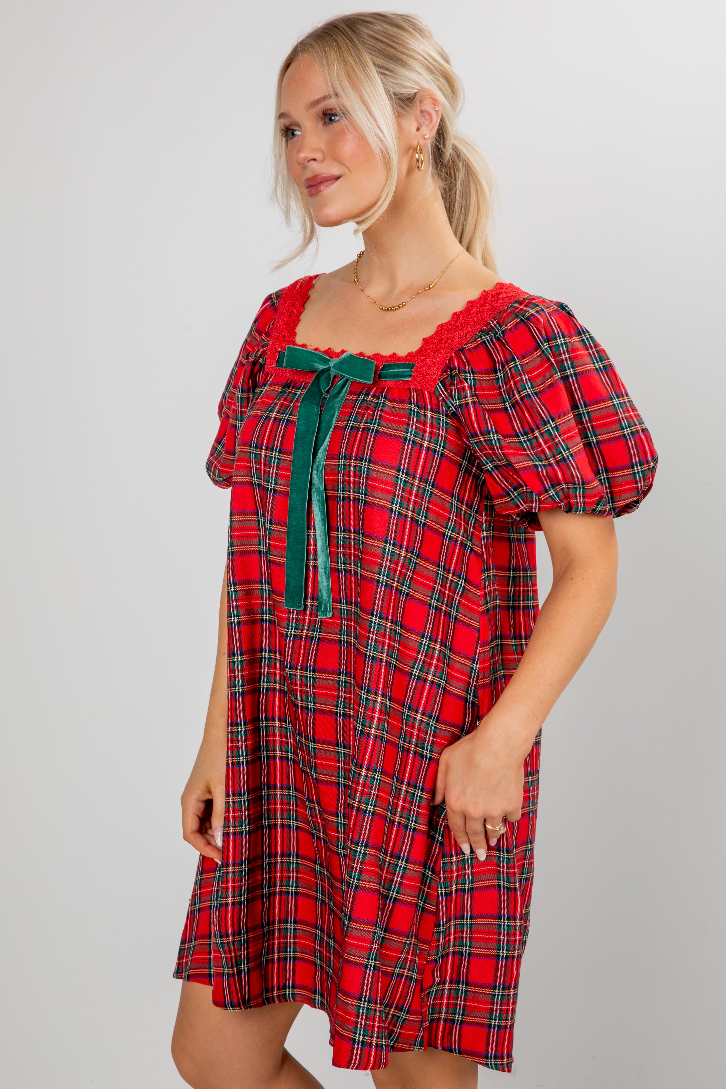 Home For The Holidays Red Plaid Mini Dress
